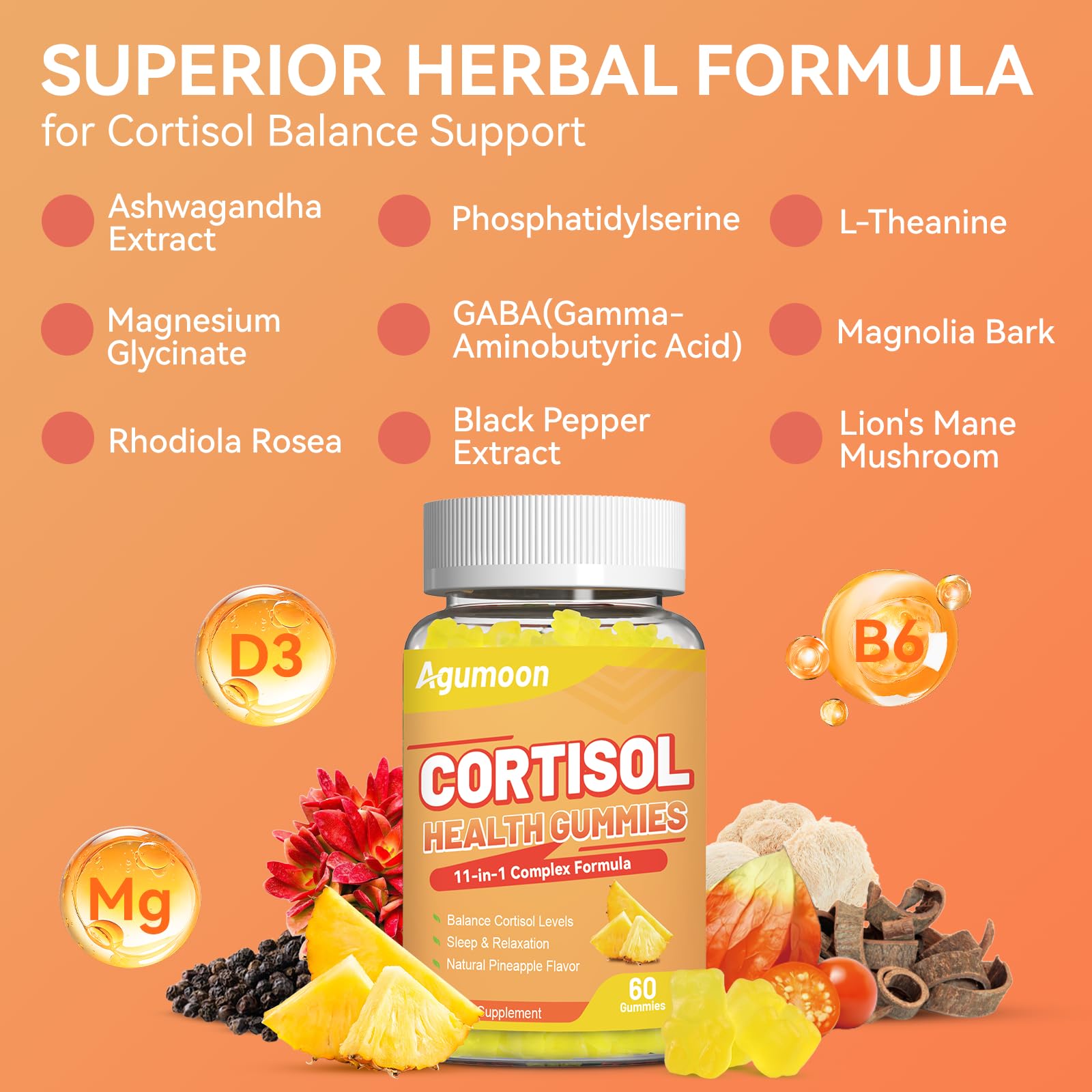 Agumoon Cortisol Gummies in a bowl