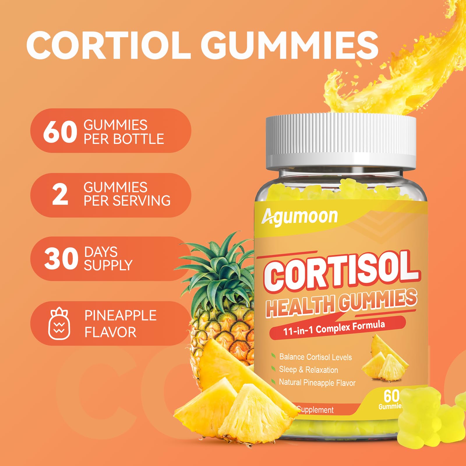 Agumoon Cortisol Gummies on a wooden table
