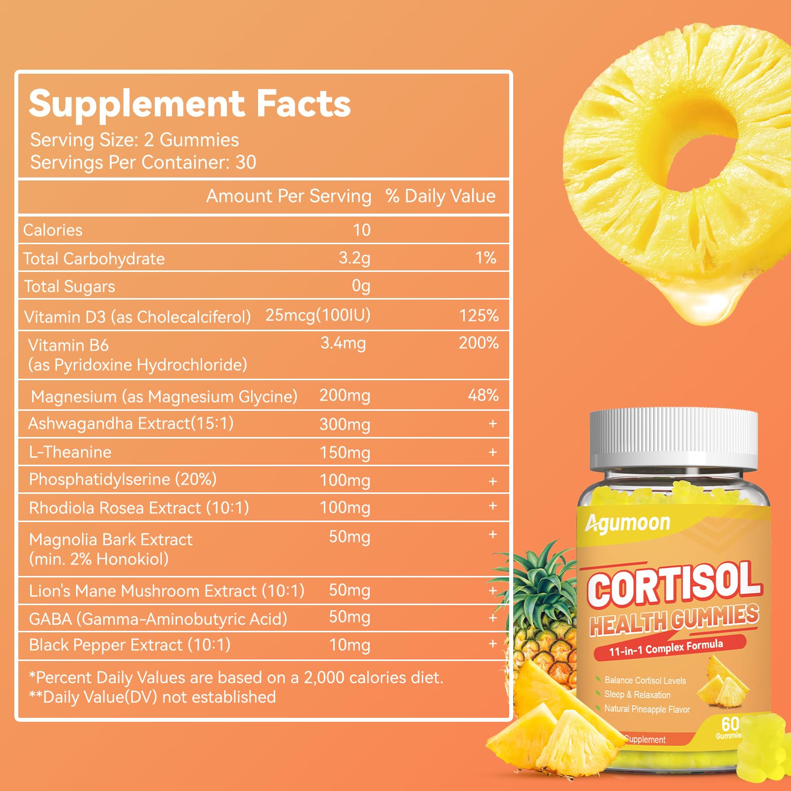 Agumoon Cortisol Gummies side view showing packaging
