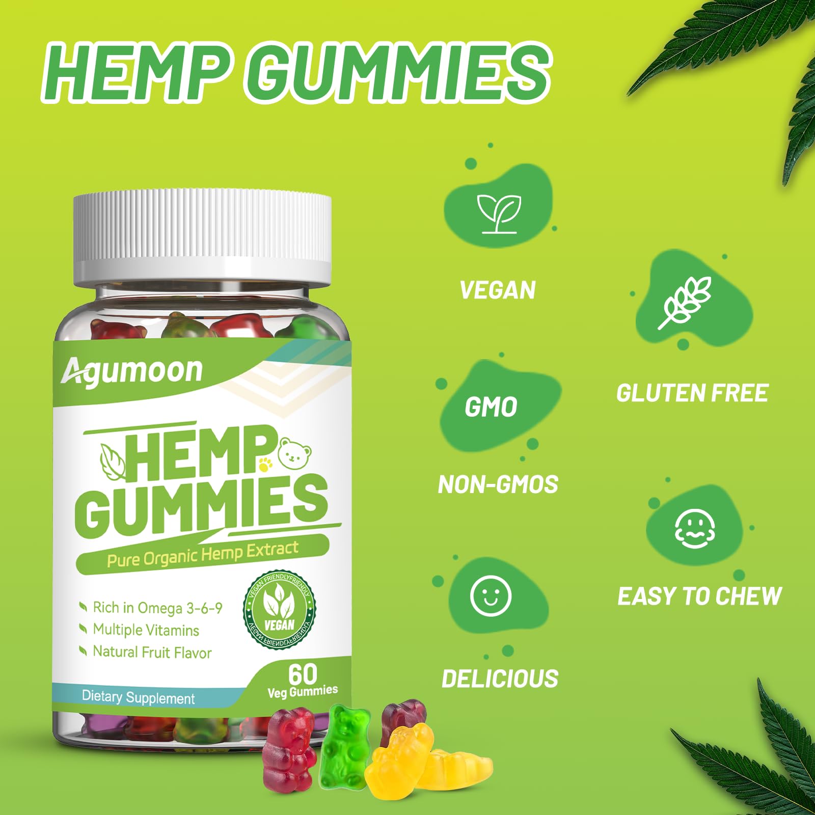 Agumoon Hemp Gummies grape flavour on a table