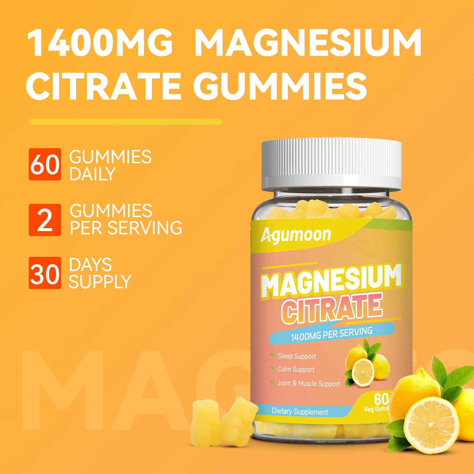 Agumoon Magnesium Citrate Gummies displayed with other supplements