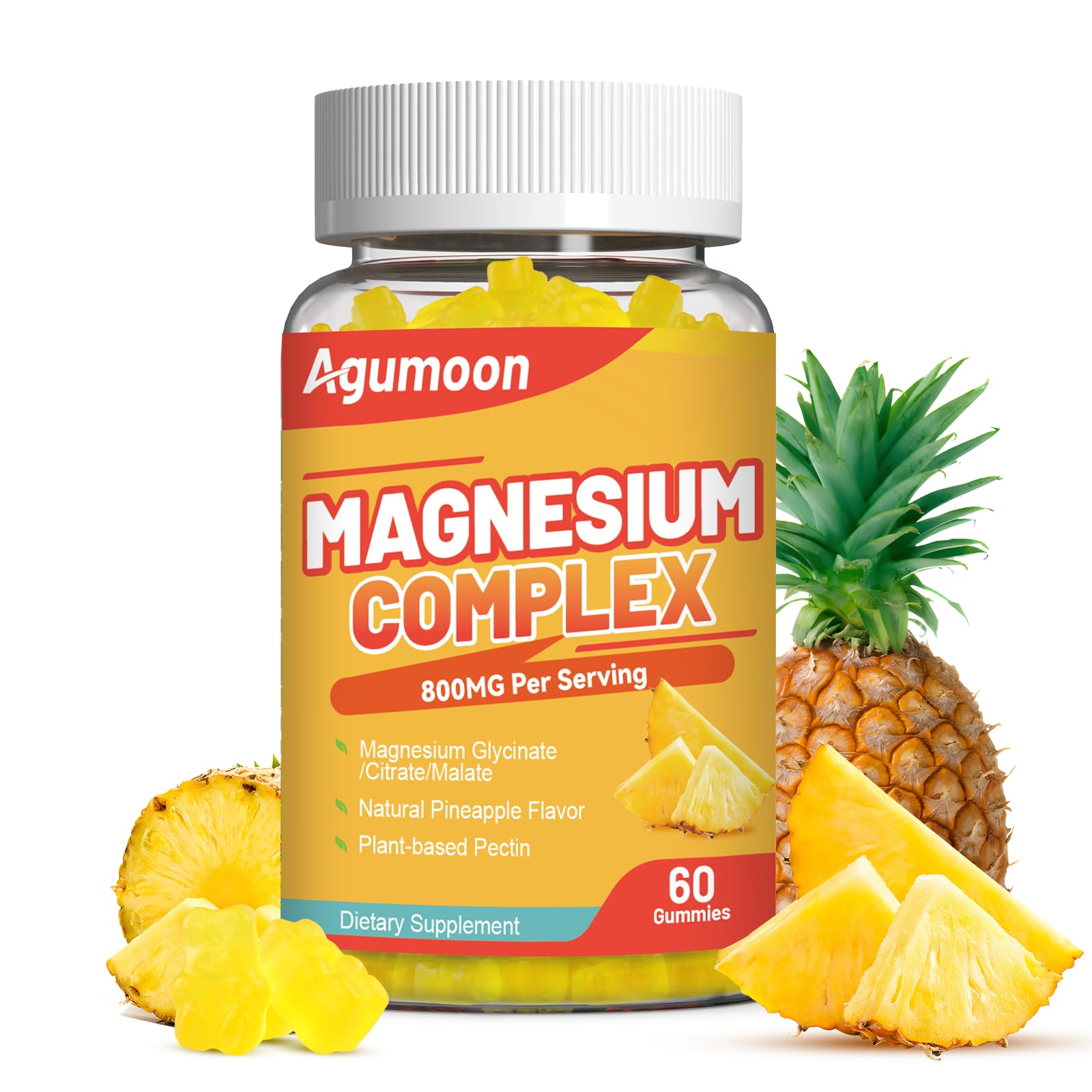 Agumoon Magnesium Gummies front view with pineapple flavour