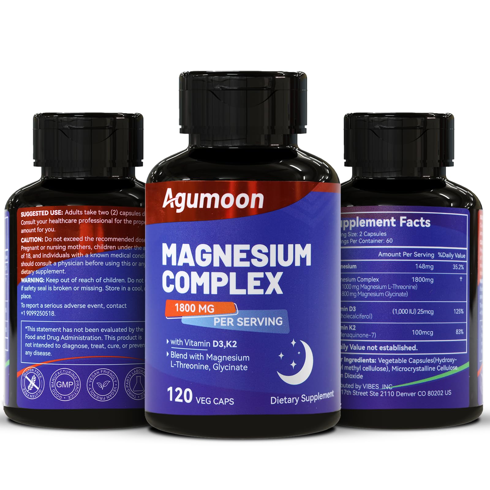 Agumoon Magnesium Supplement 1800mg with natural background