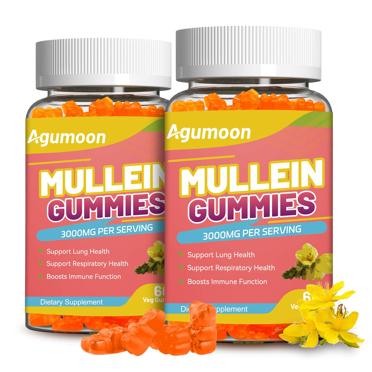 Agumoon Mullein Gummies 3000MG front view with mango flavour