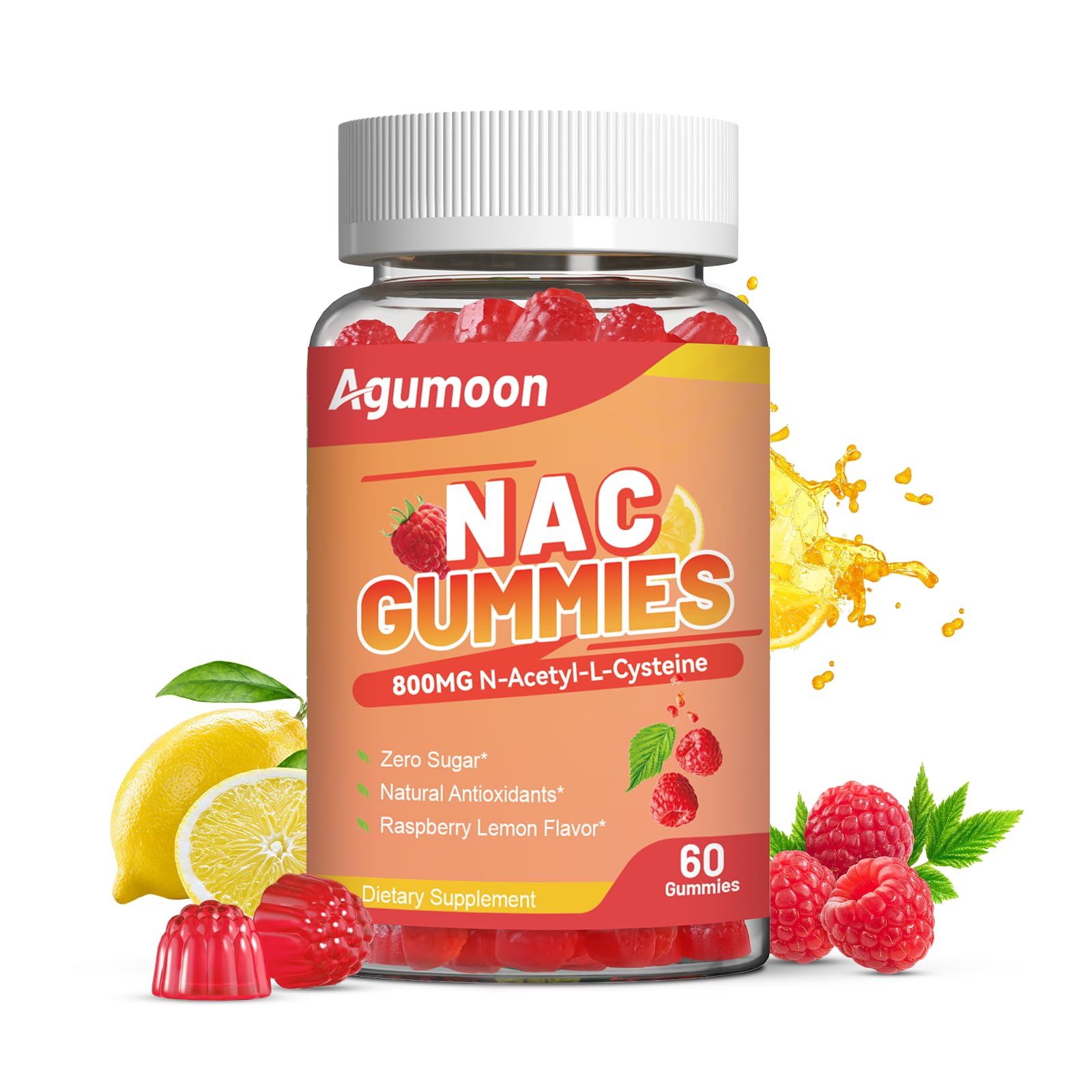Agumoon NAC Support Gummies front view with raspberry lemon flavour