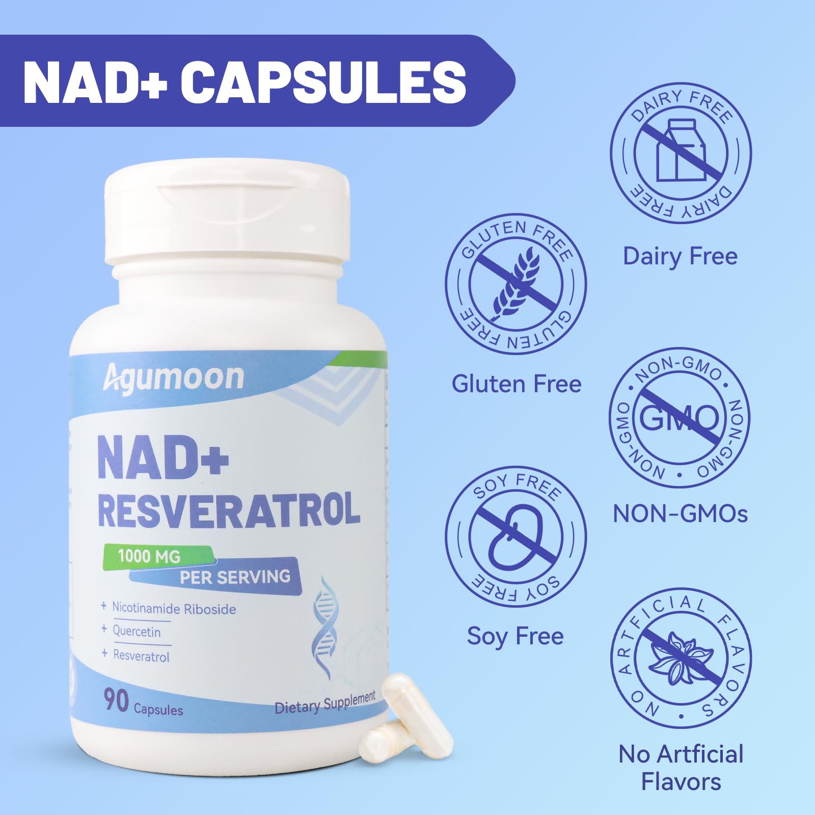 Agumoon NAD+ Resveratrol Capsules 1000mg nutritional information