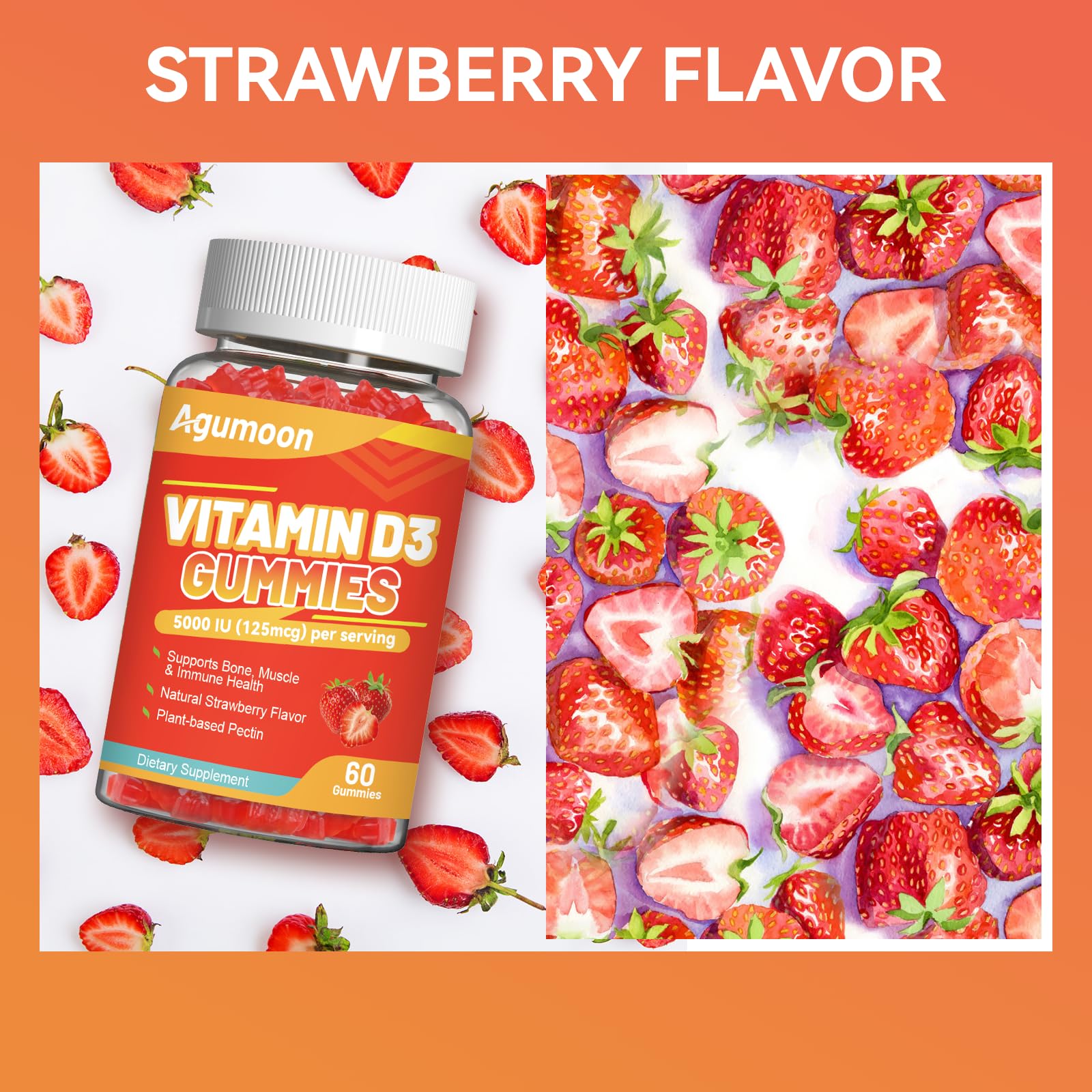 Agumoon Vitamin D3 Gummies side view of the bottle