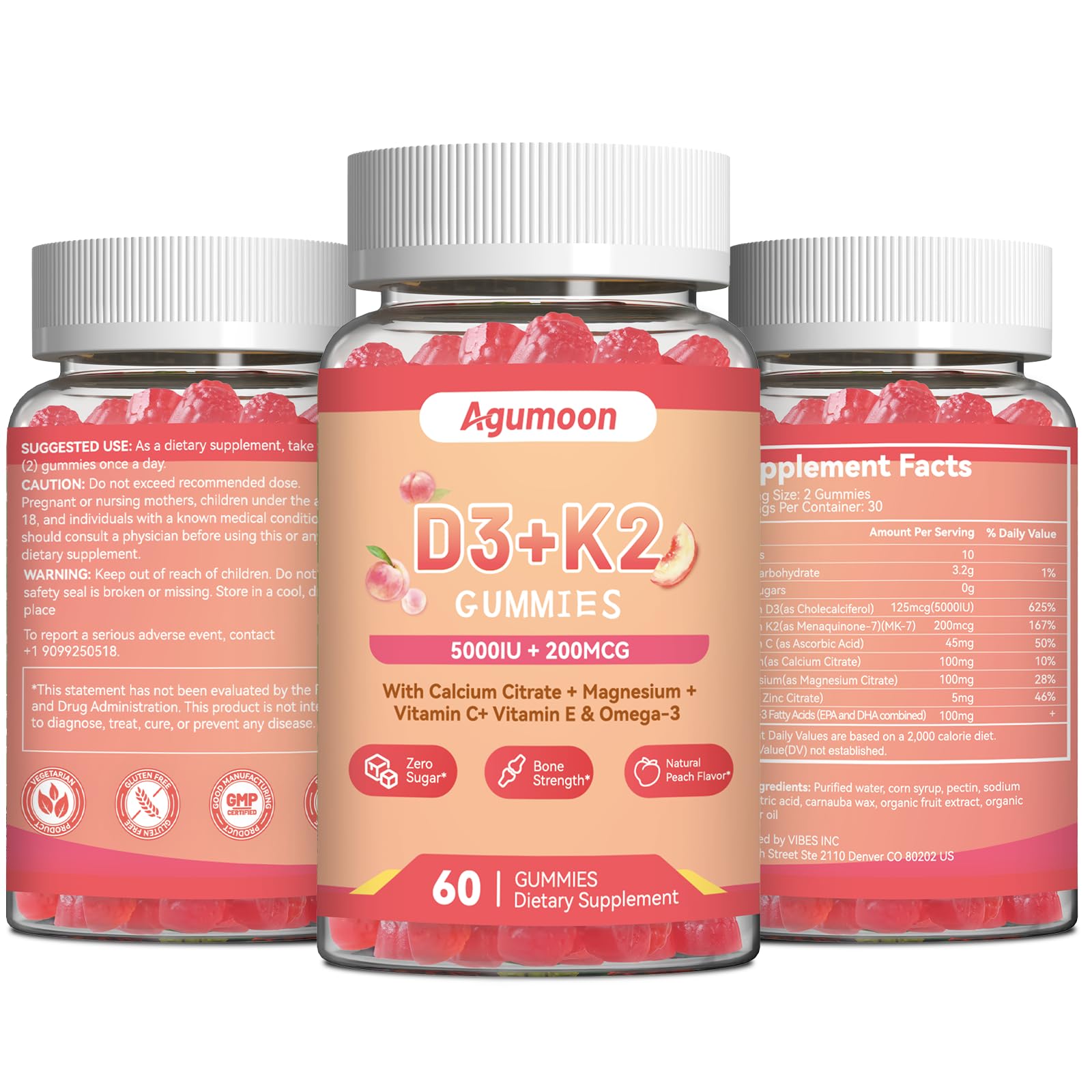 Agumoon Vitamin D3 K2 Gummies in a glass bowl