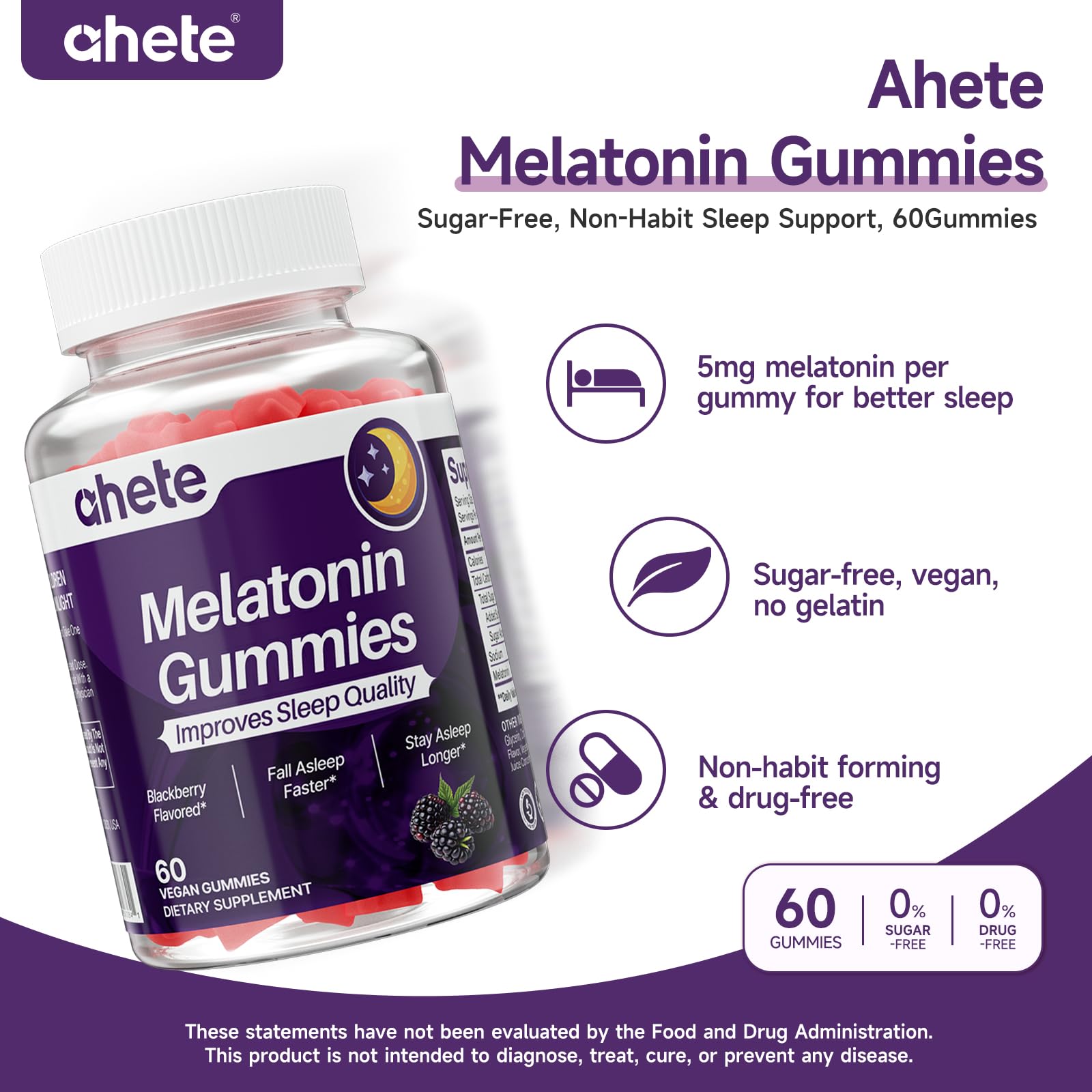 Ahete Melatonin Sleep Gummies packaging side view