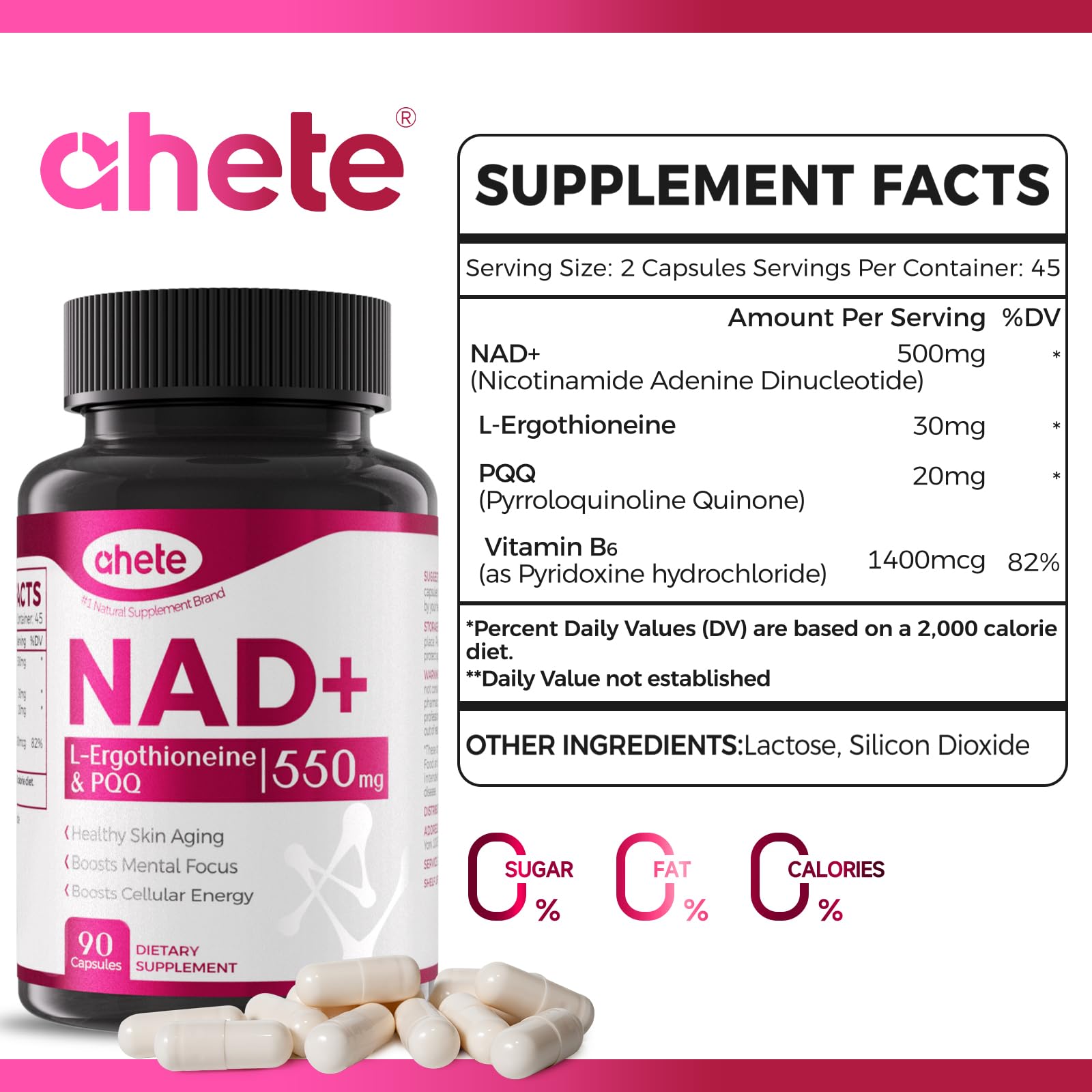 Ahete Resveratrol NAD+ Supplement bottle side view