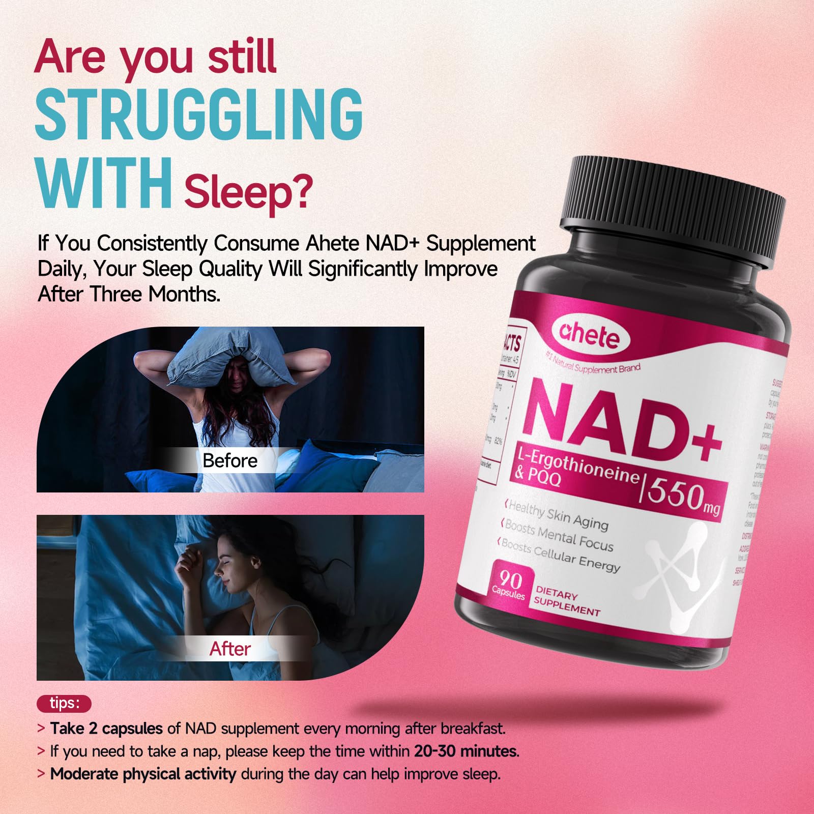 Ahete Resveratrol NAD+ Supplement capsules close-up