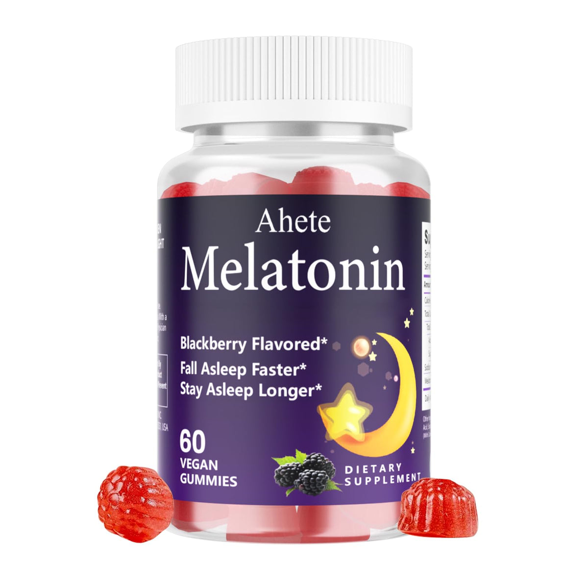 Ahete Sleep Gummies 5mg melatonin raspberry flavour front view