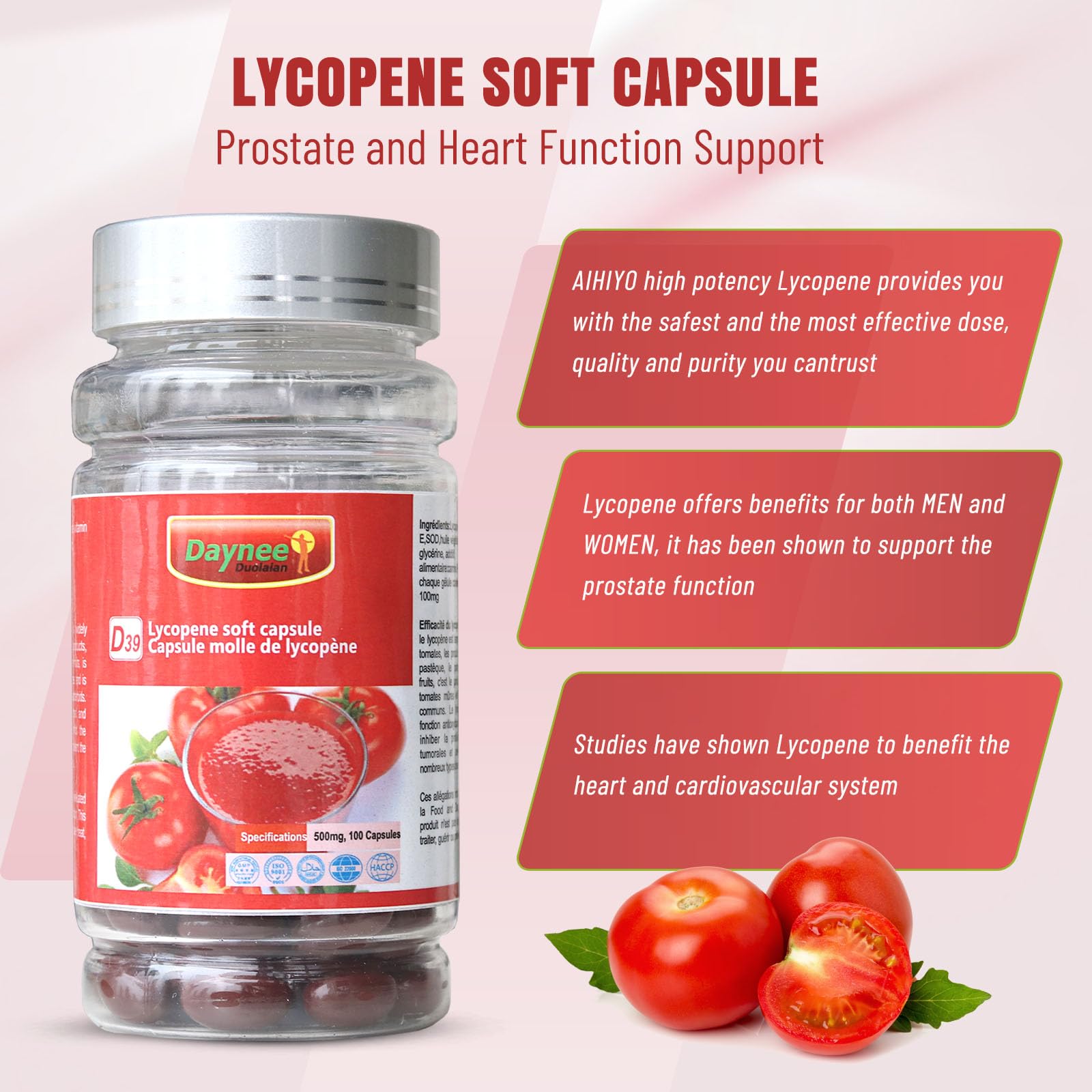 AIHIYO Lycopene Softgels 500mg open bottle