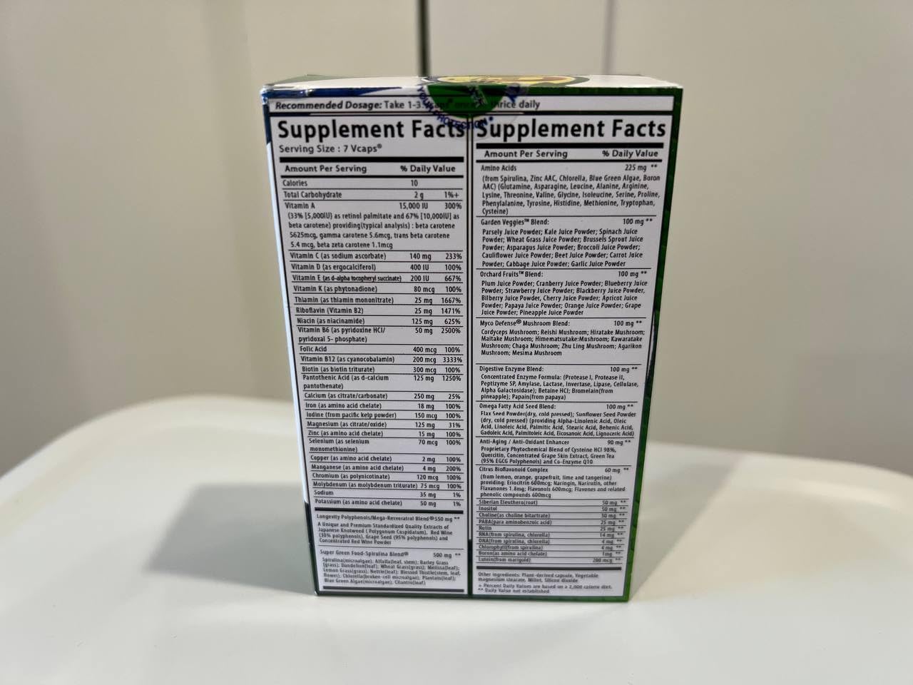 Aim Global C24/7 Nature's Way Food Supplement nutritional information