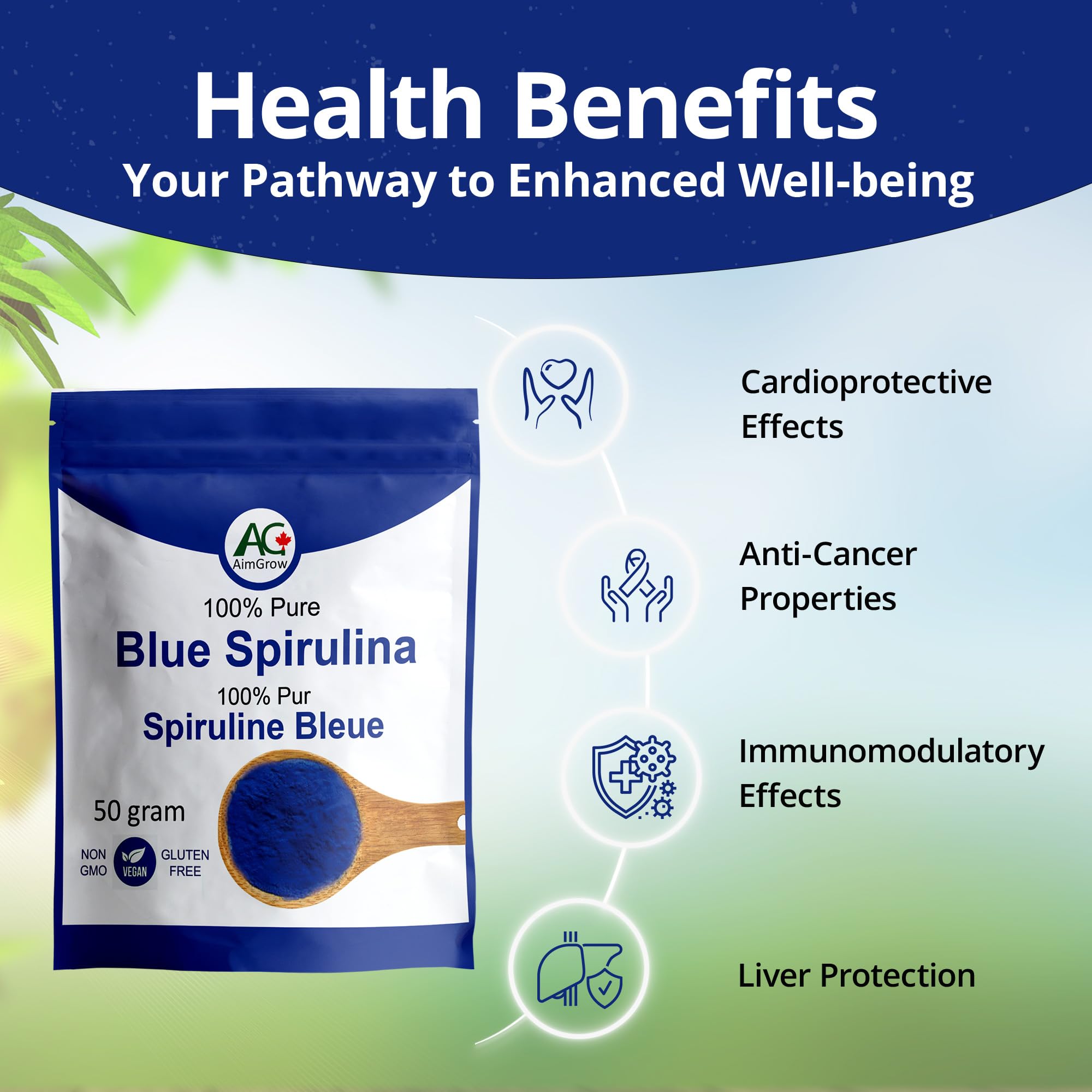 Aimgrow Blue Spirulina Powder in a smoothie