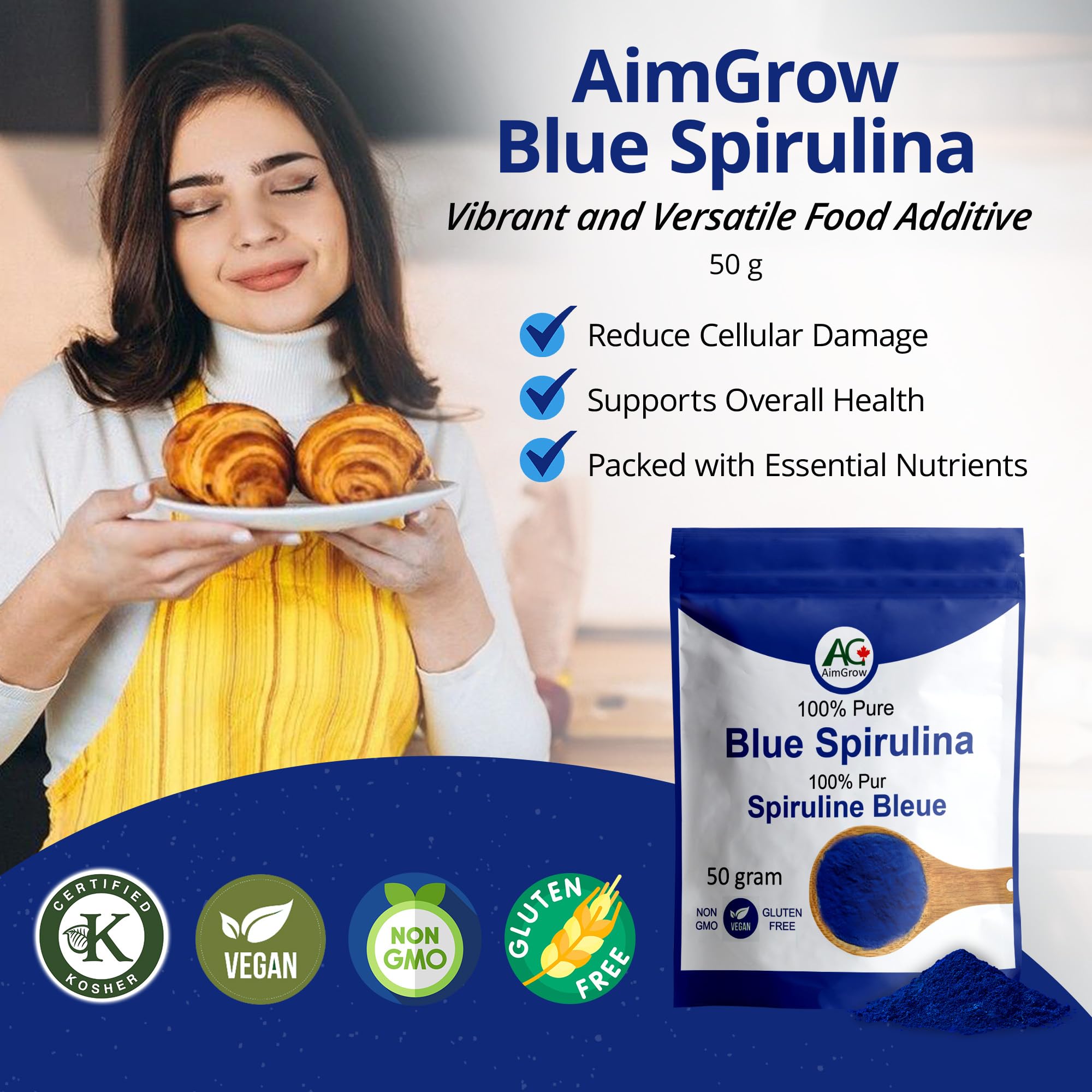 Aimgrow Blue Spirulina Powder packaging side view