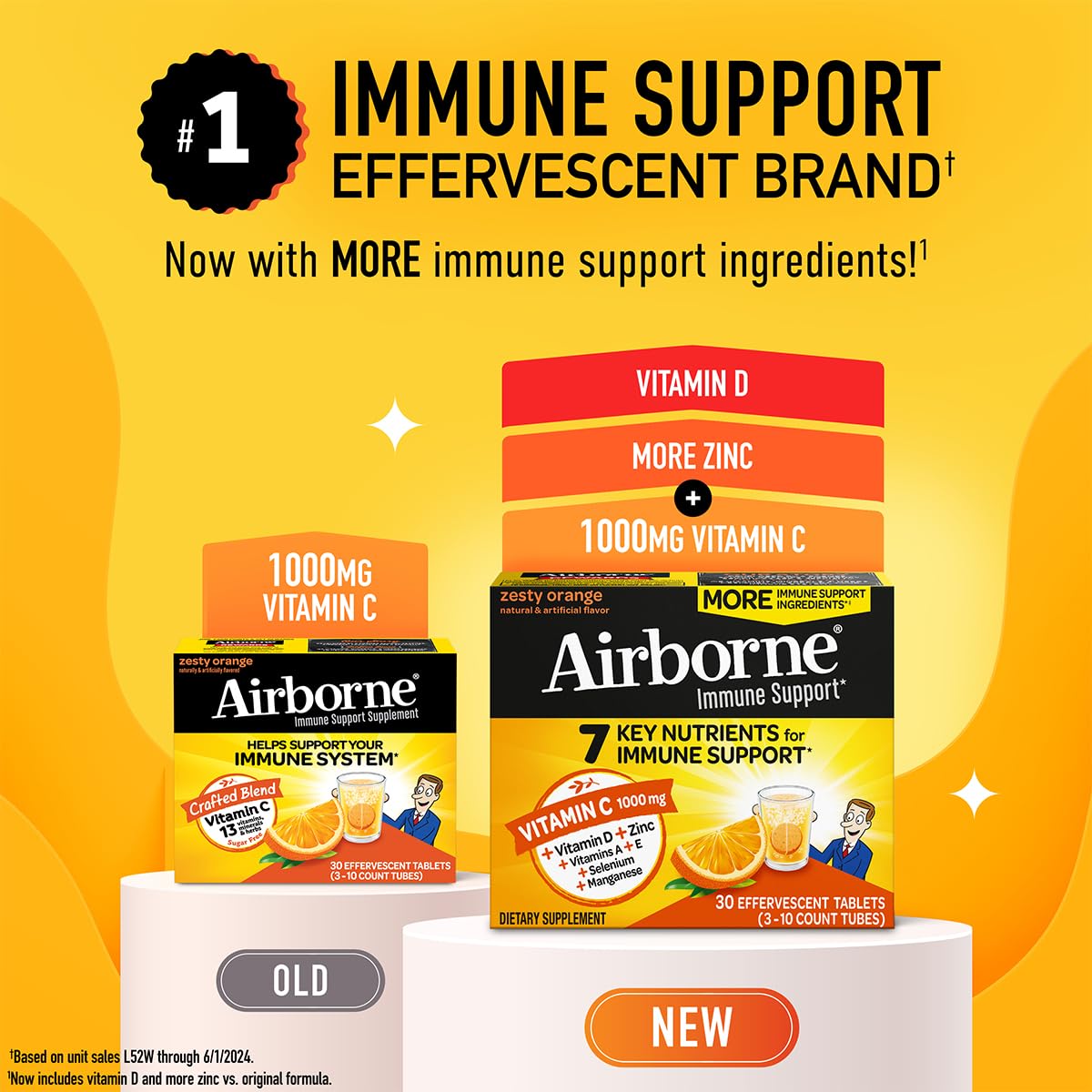 Airborne 1000mg Vitamin C + Zinc effervescent tablets with fresh oranges