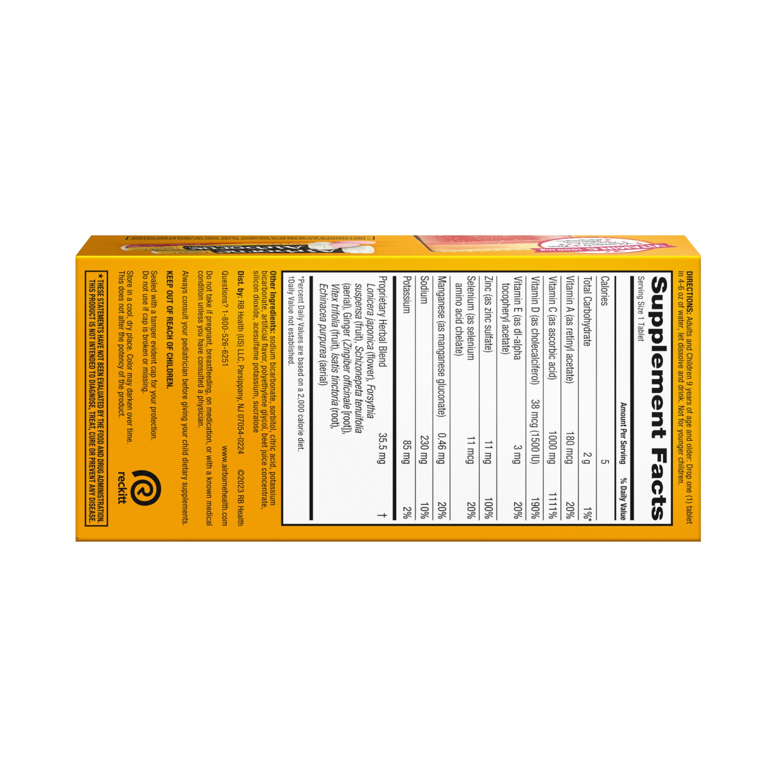 Airborne daily wellness Support Effervescent Tablets packaging details