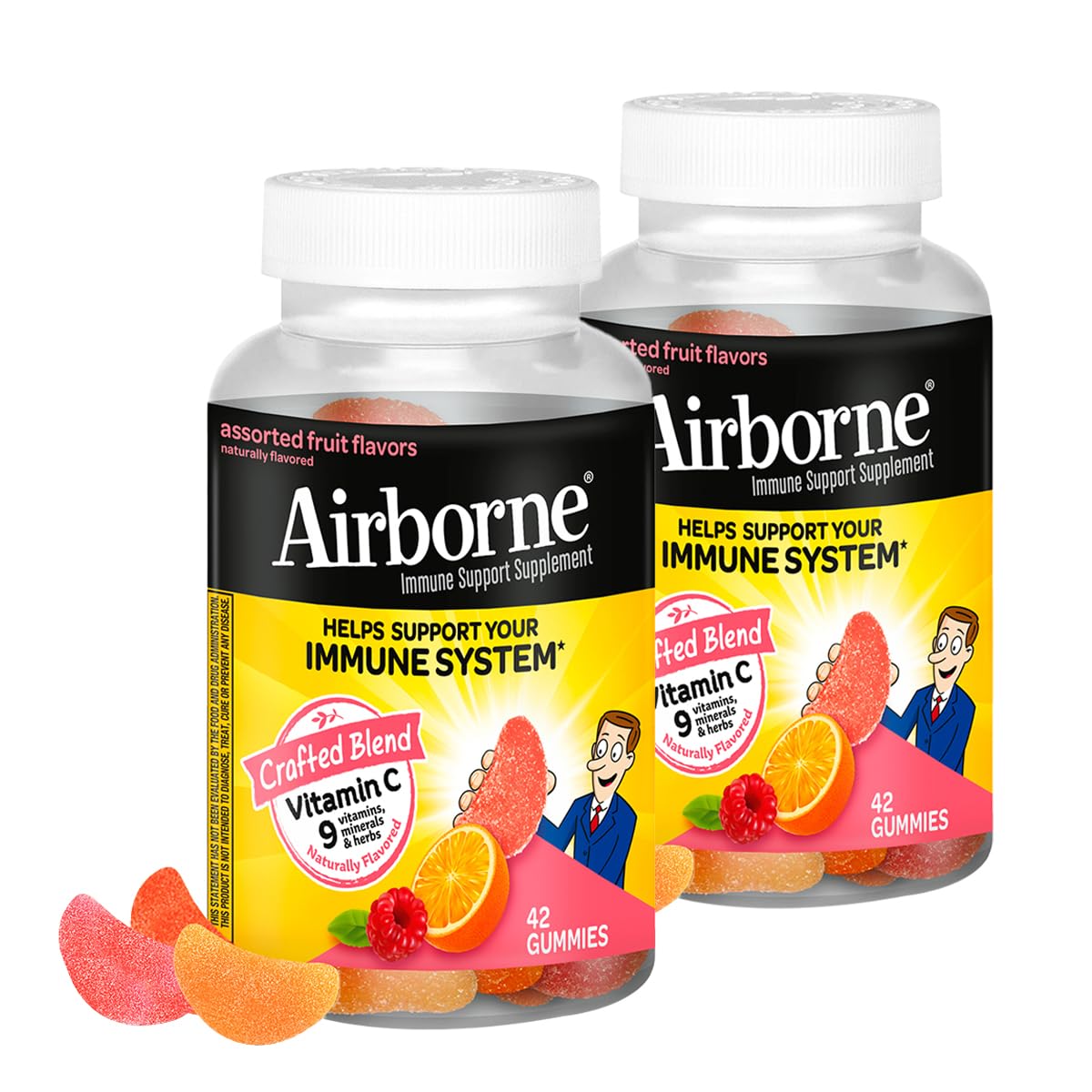 Airborne daily wellness Support Gummies front view with assorted fruit flavours