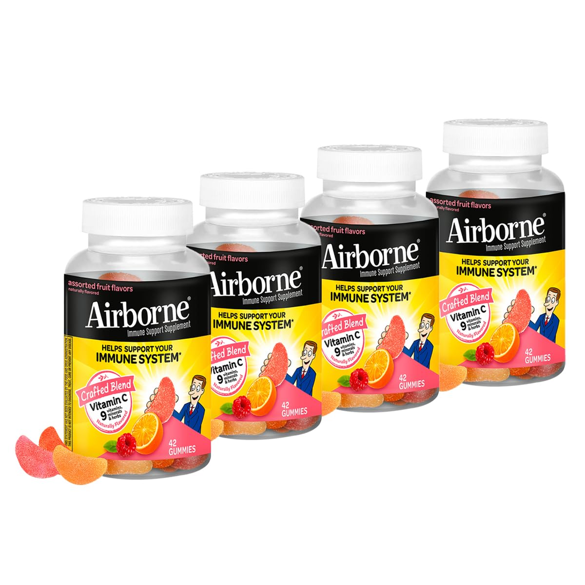 Airborne daily wellness Support Gummies front view with assorted fruit flavours