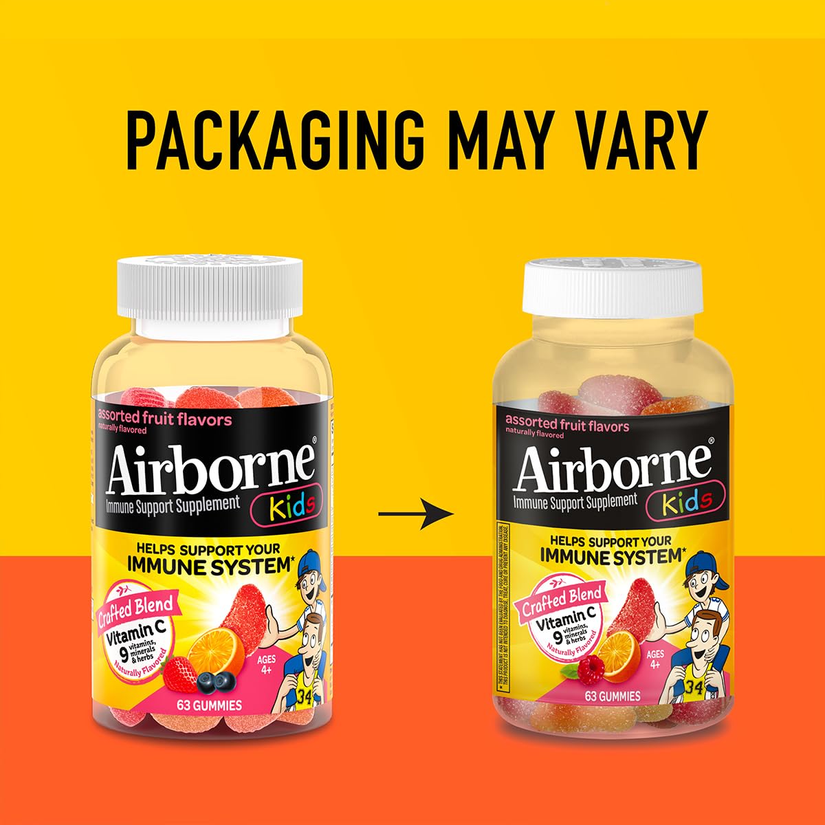 Airborne Kids Vitamin C Gummies assorted fruit flavours displayed