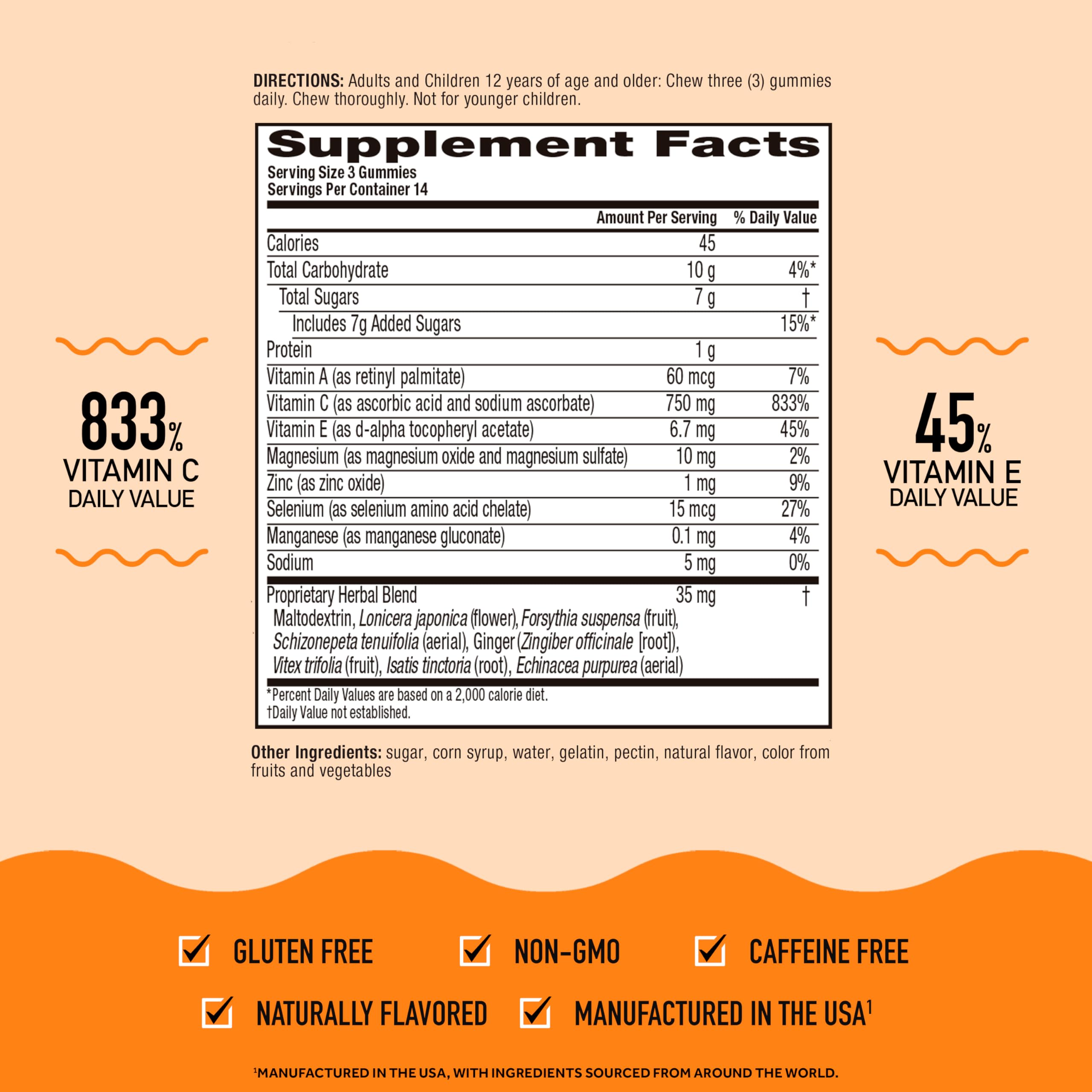 Airborne Original Gummies side view with nutritional information