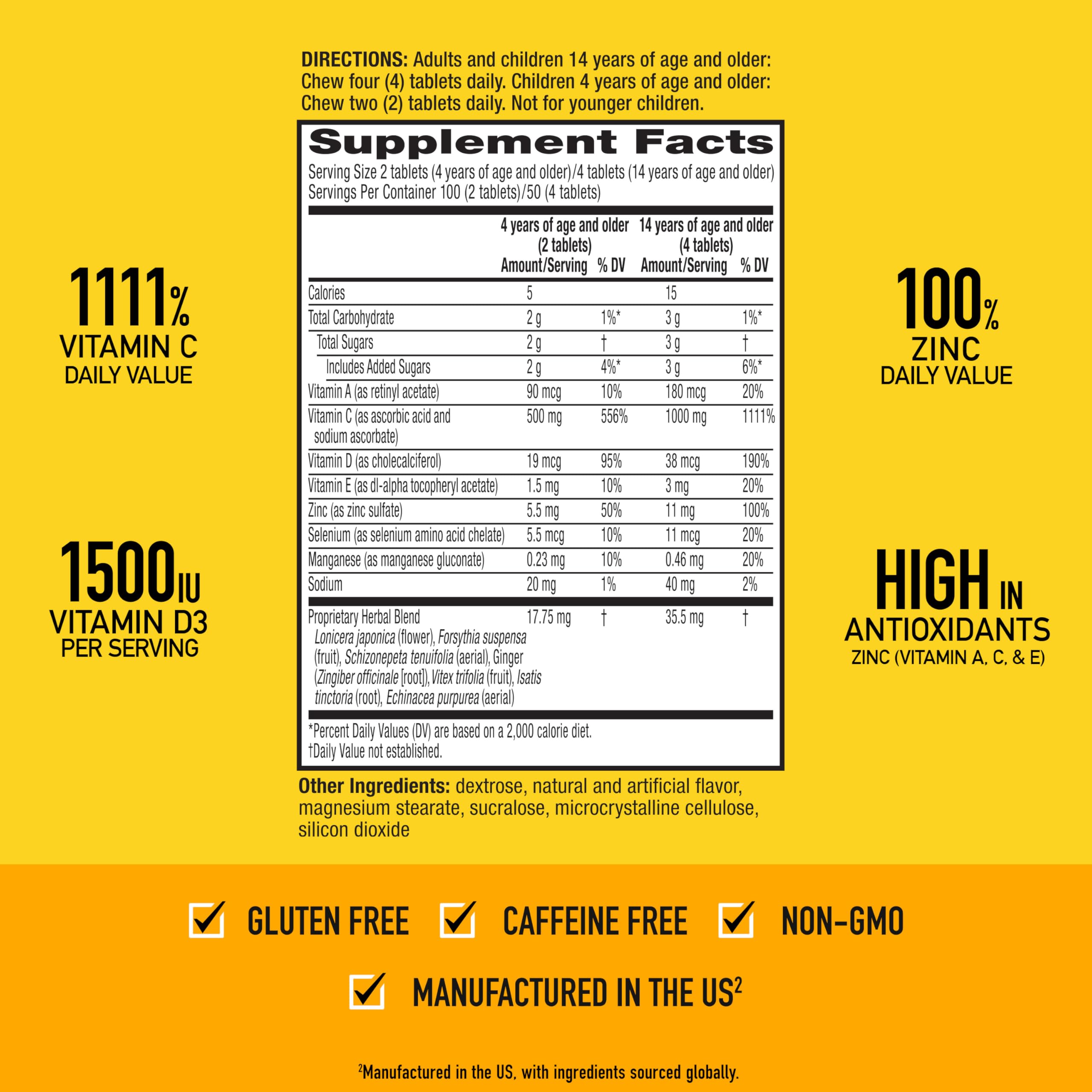 Airborne Vitamin C Chewable Tablets 1000mg nutritional information