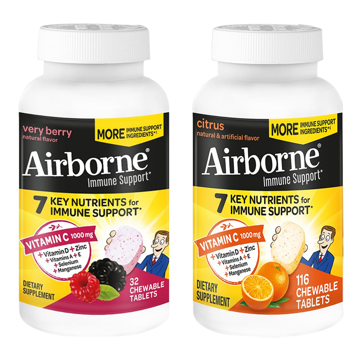 Airborne Vitamin C chewable tablets front view with packaging