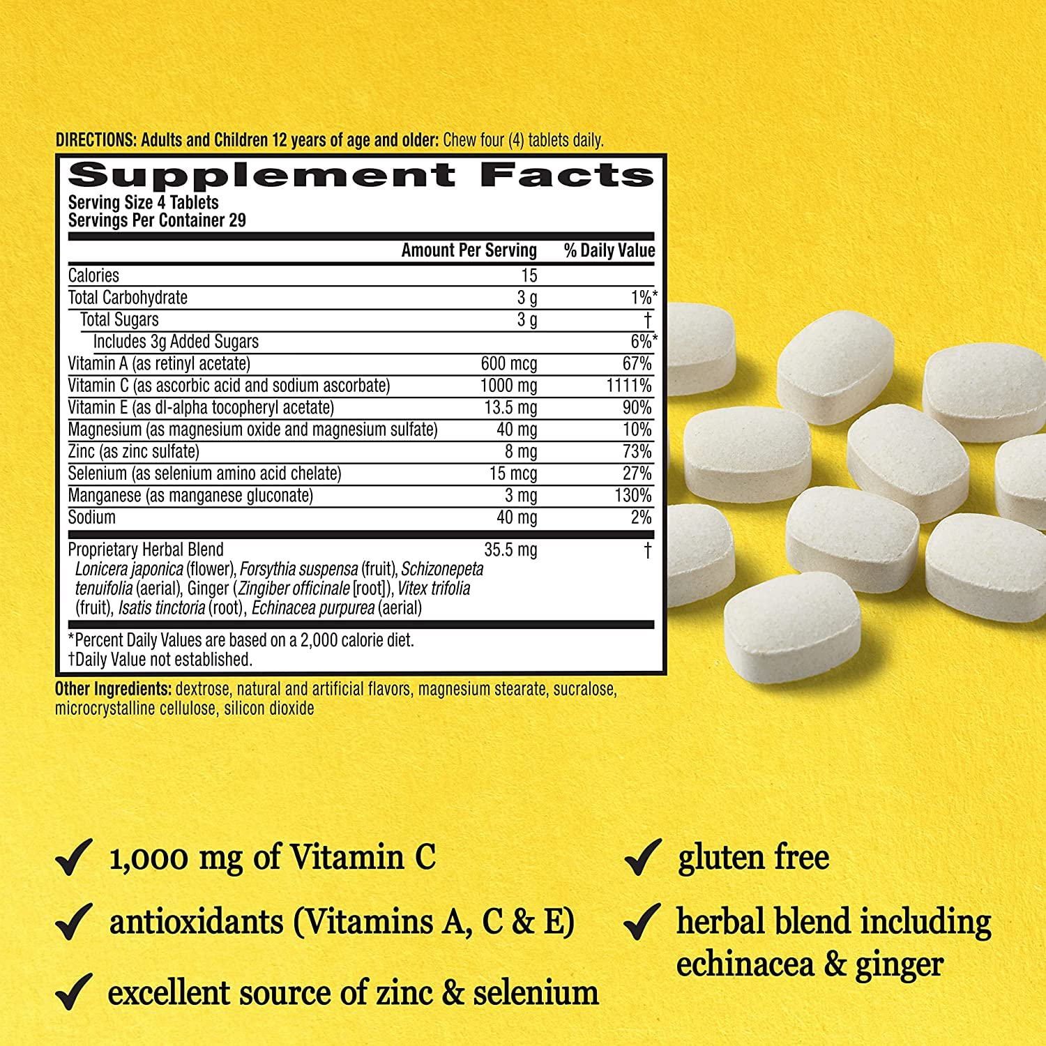 Airborne Vitamin C chewable tablets in hand for scale