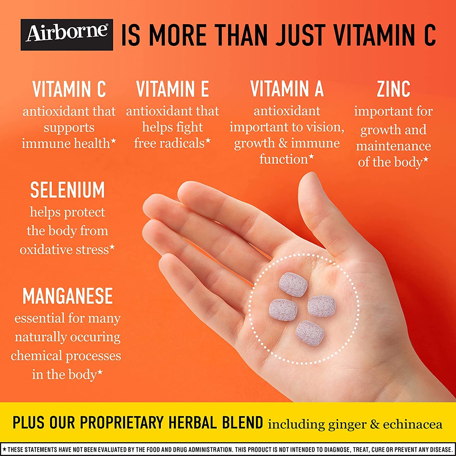 Airborne Vitamin C chewable tablets showing Very Berry flavour