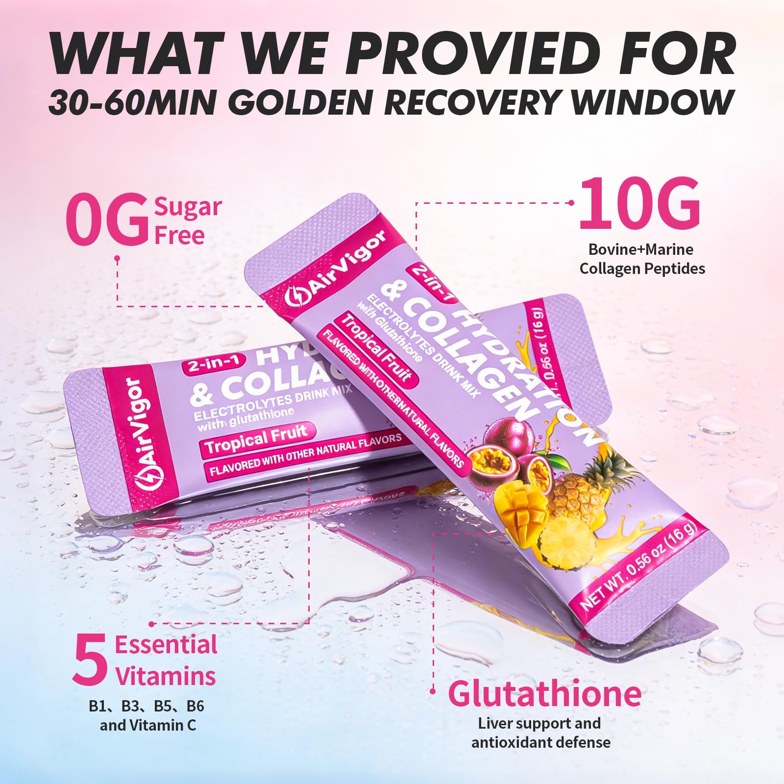 AirVigor Electrolyte Collagen Drink Mix packaging side view