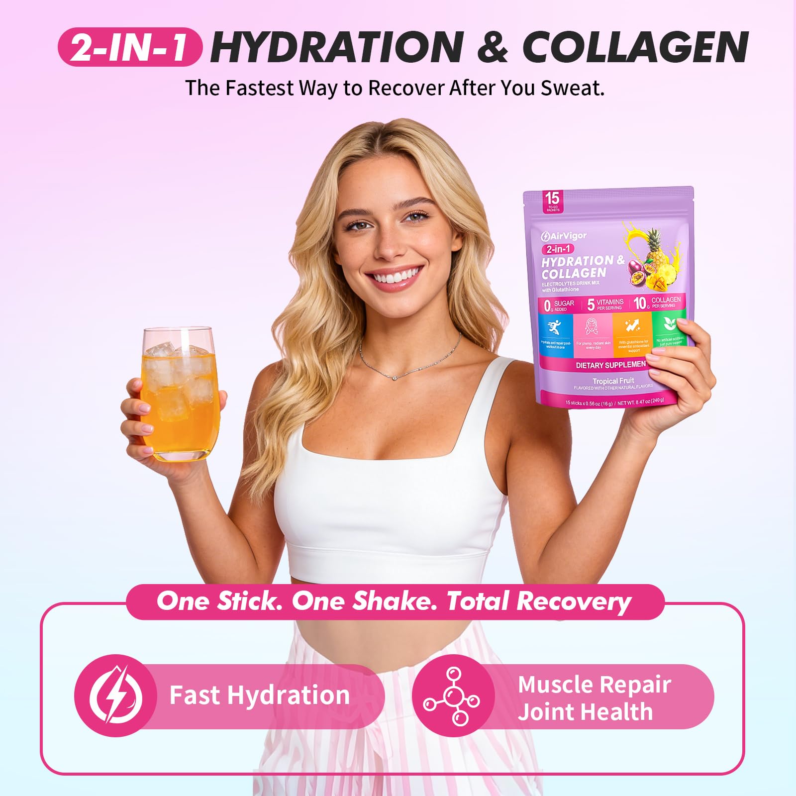 AirVigor Electrolyte Collagen Drink Mix powder dissolving in water