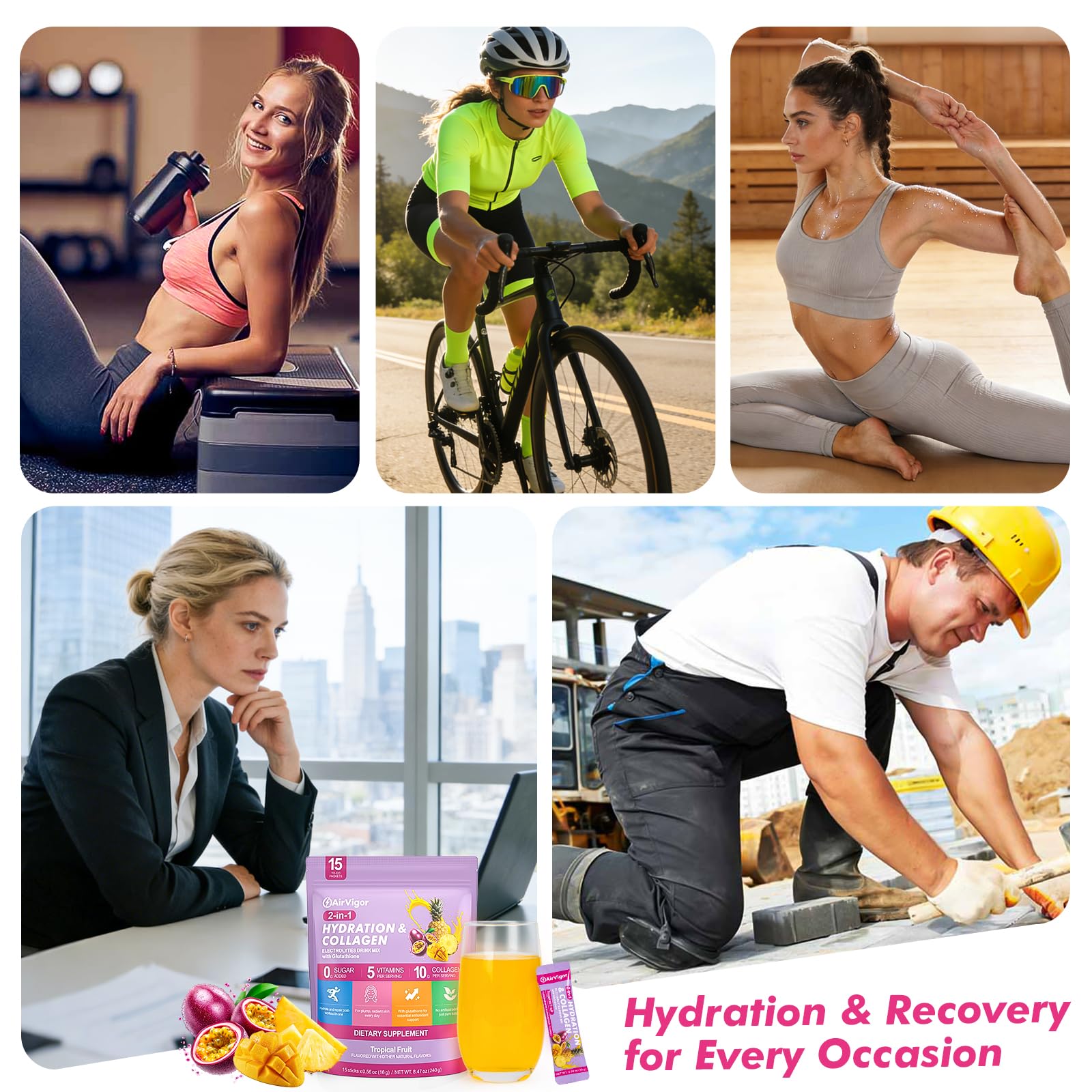 AirVigor Electrolyte Collagen Drink Mix serving suggestion