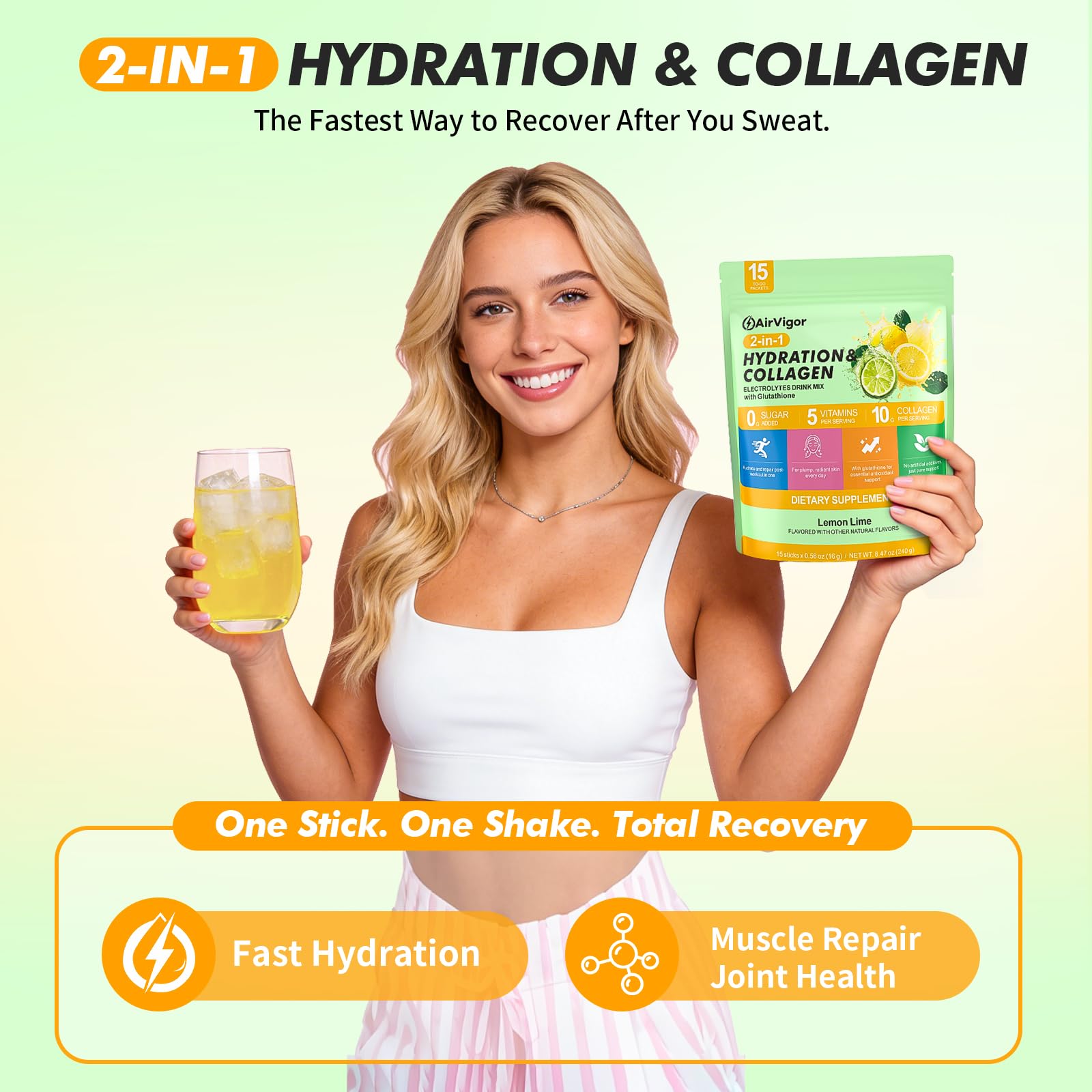 AirVigor Electrolyte Collagen Drink Mix stick packets displayed