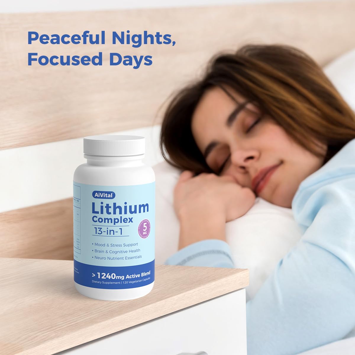 AiVital 13-in-1 Balanced Support Complex bottle with lifestyle setting