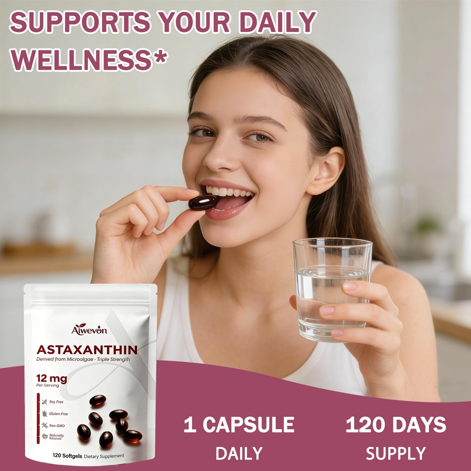Aiwevon Astaxanthin Softgels 12mg close-up of softgel