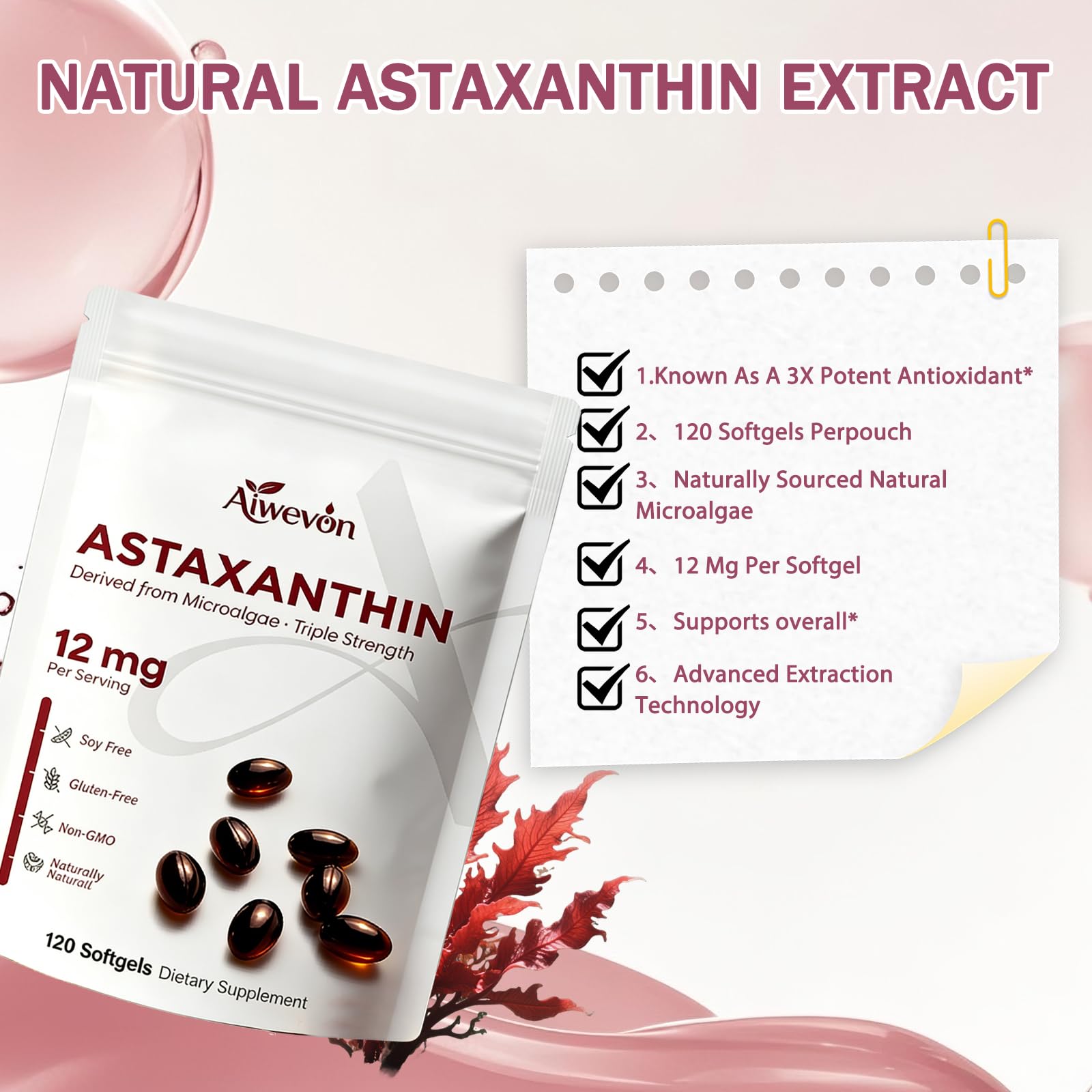 Aiwevon Astaxanthin Softgels 12mg lifestyle scene