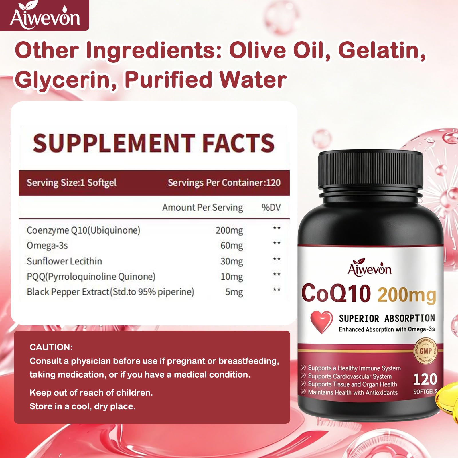 Aiwevon CoQ10 200mg softgels lifestyle scene with fitness items