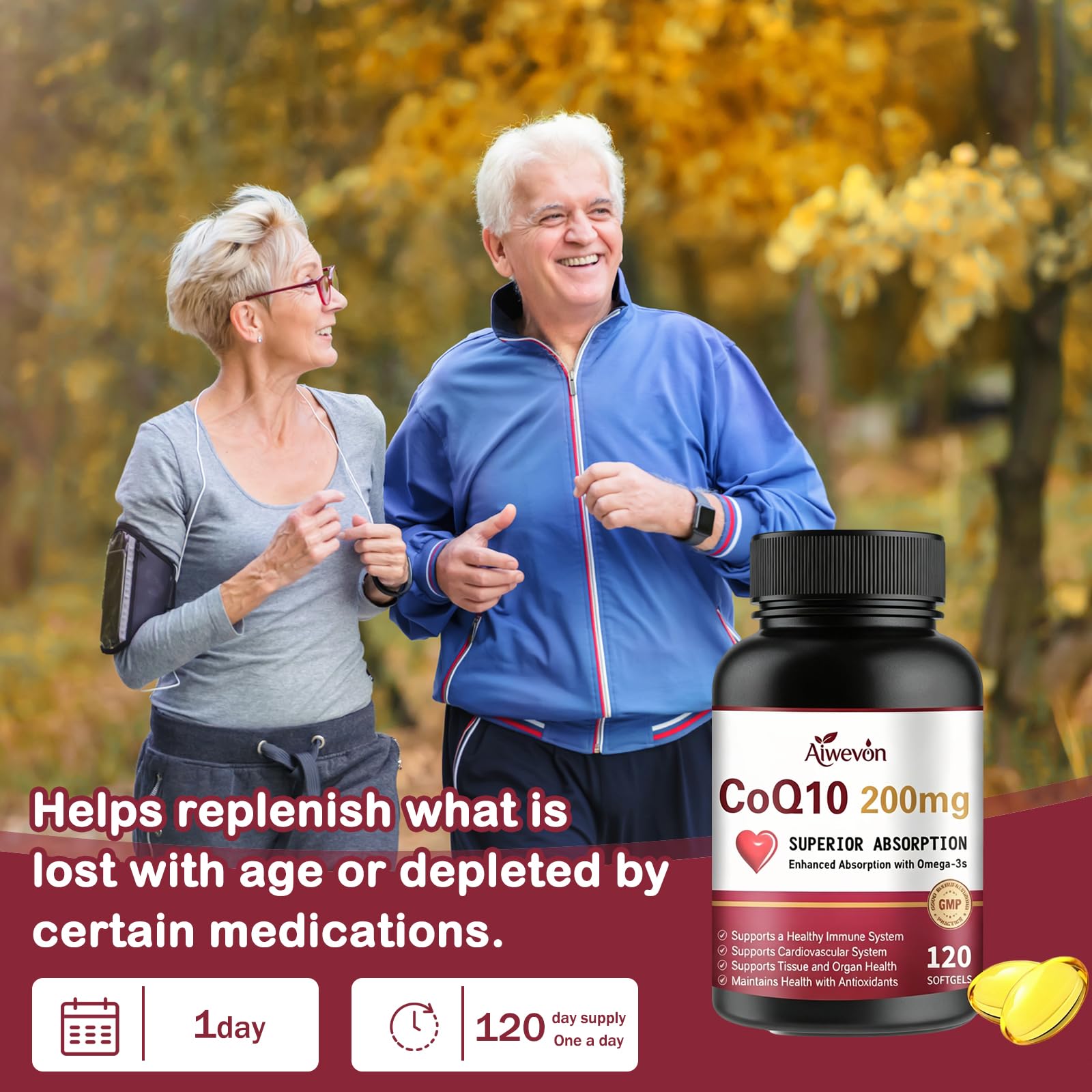 Aiwevon CoQ10 200mg softgels with PQQ and Omega 3 ingredients