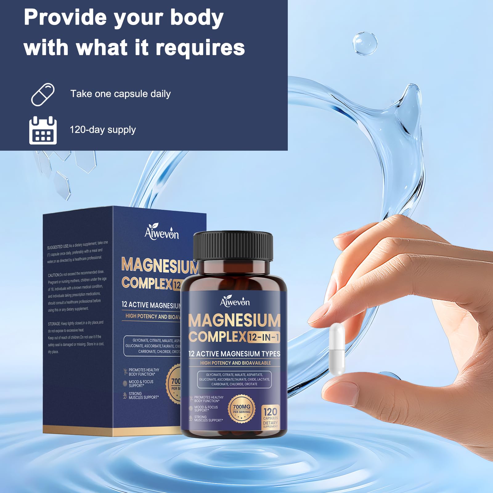 Aiwevon Magnesium Complex Capsules with measuring scoop