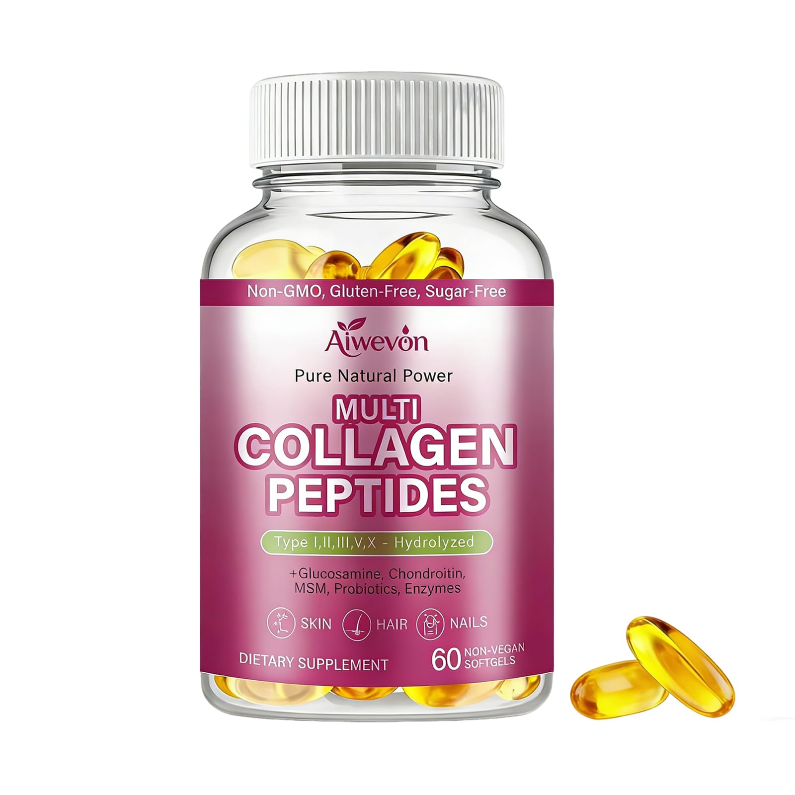 Aiwevon Multi Collagen Peptides Capsules 9500mg front view