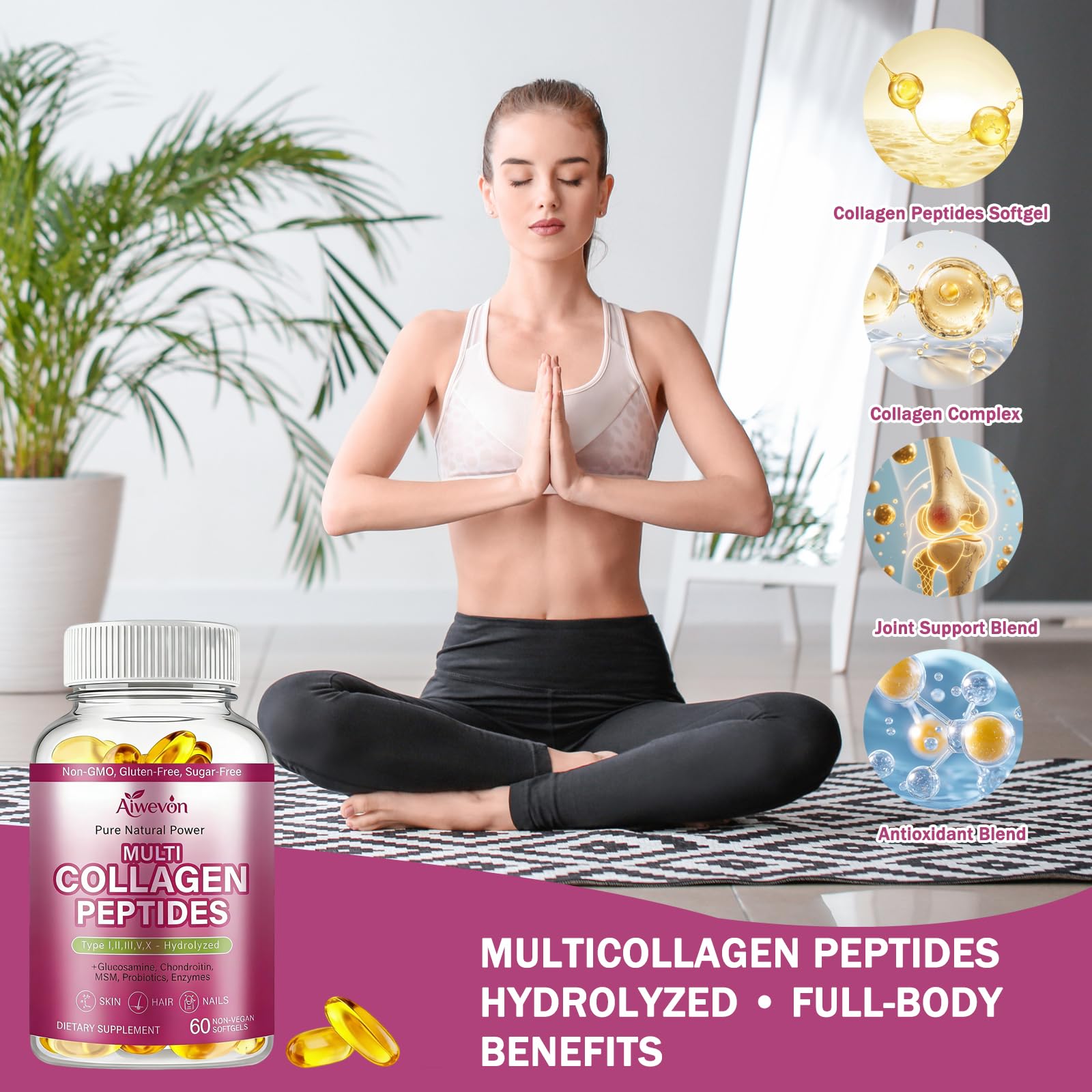 Aiwevon Multi Collagen Peptides Capsules 9500mg side view