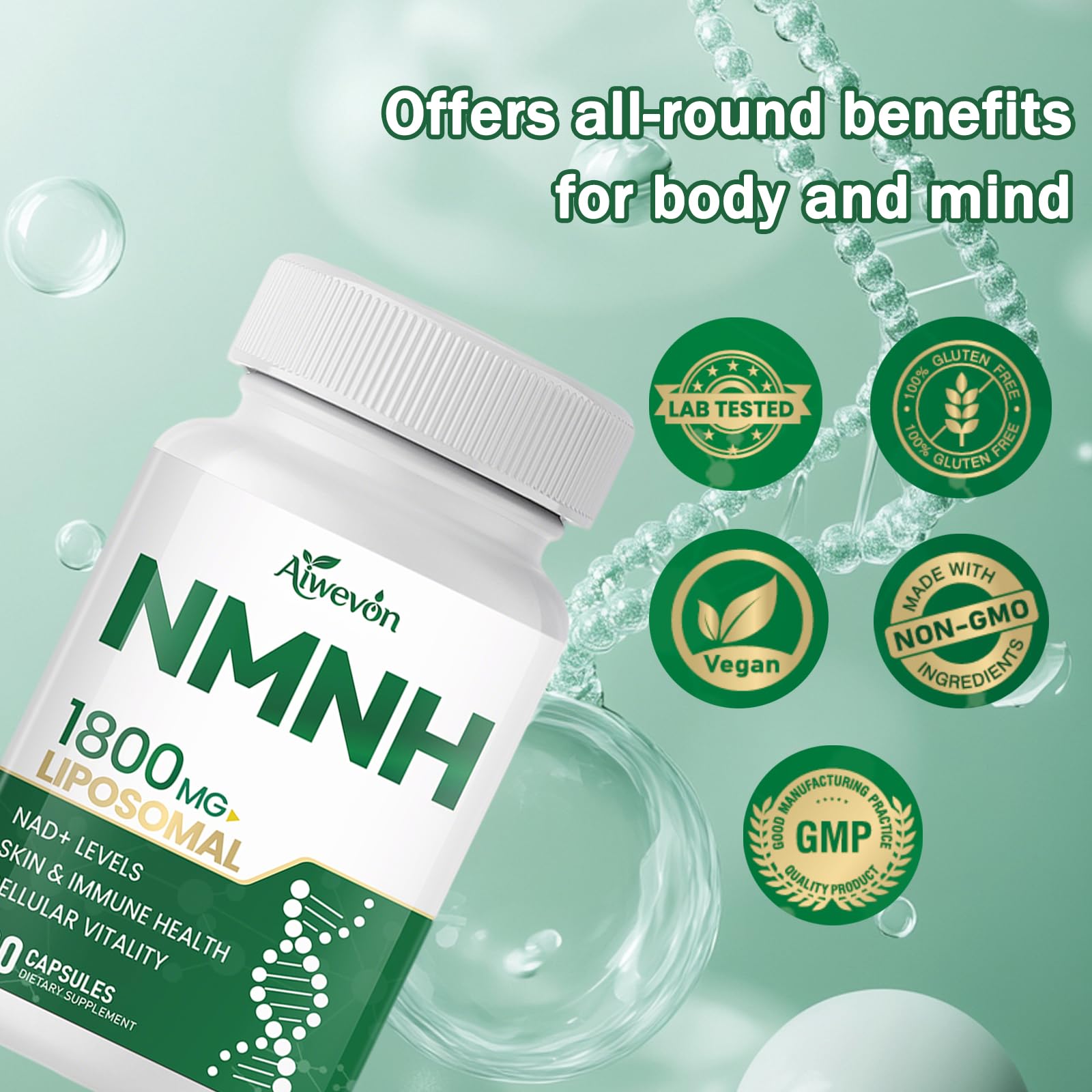 Aiwevon NMNH NAD+ Support Supplement ingredients list on packaging