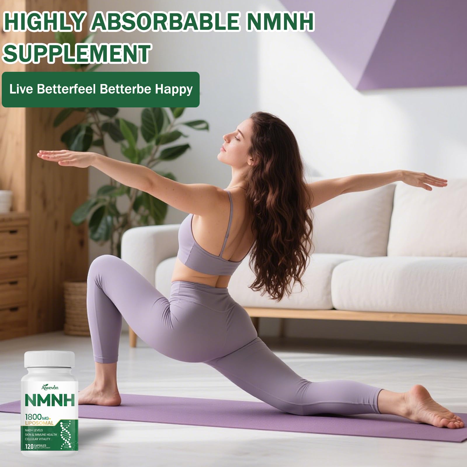 Aiwevon NMNH NAD+ Support Supplement lifestyle scene with a glass of water