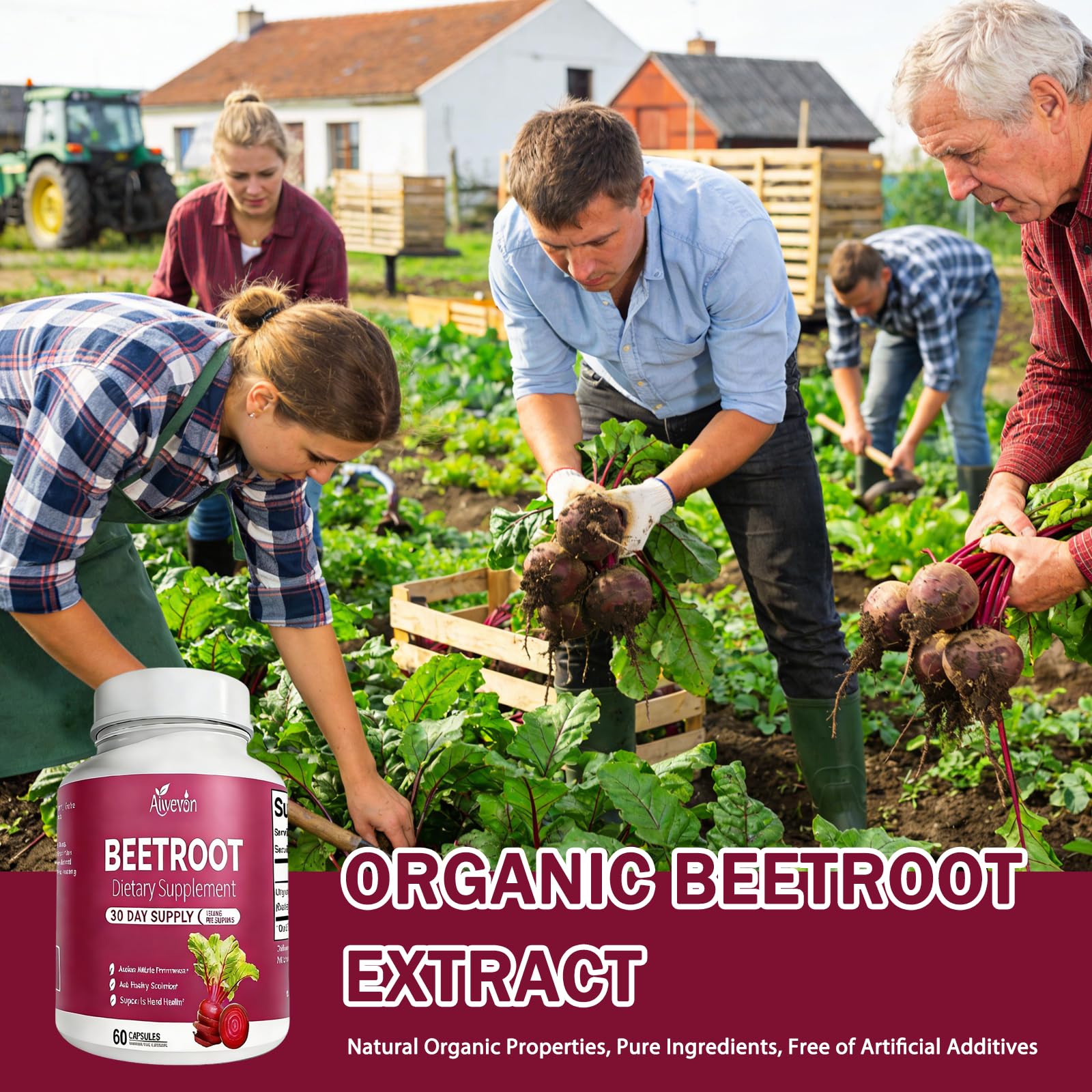 Aiwevon Organic Beet Root Capsules 1300MG bottle side view