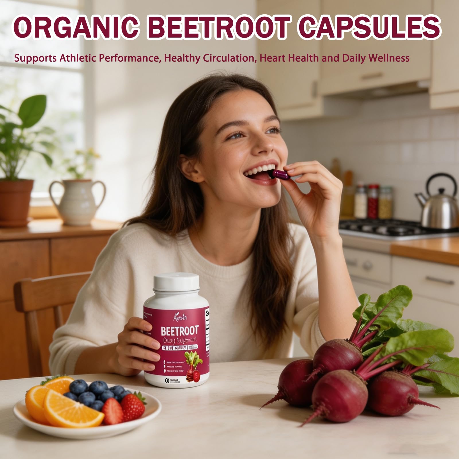 Aiwevon Organic Beet Root Capsules 1300MG capsules close-up