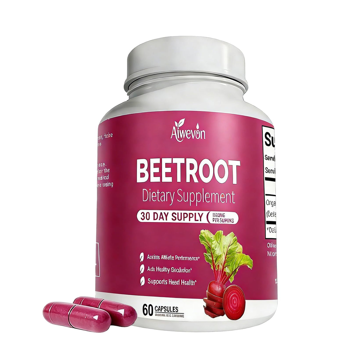 Aiwevon Organic Beet Root Capsules 1300MG front view
