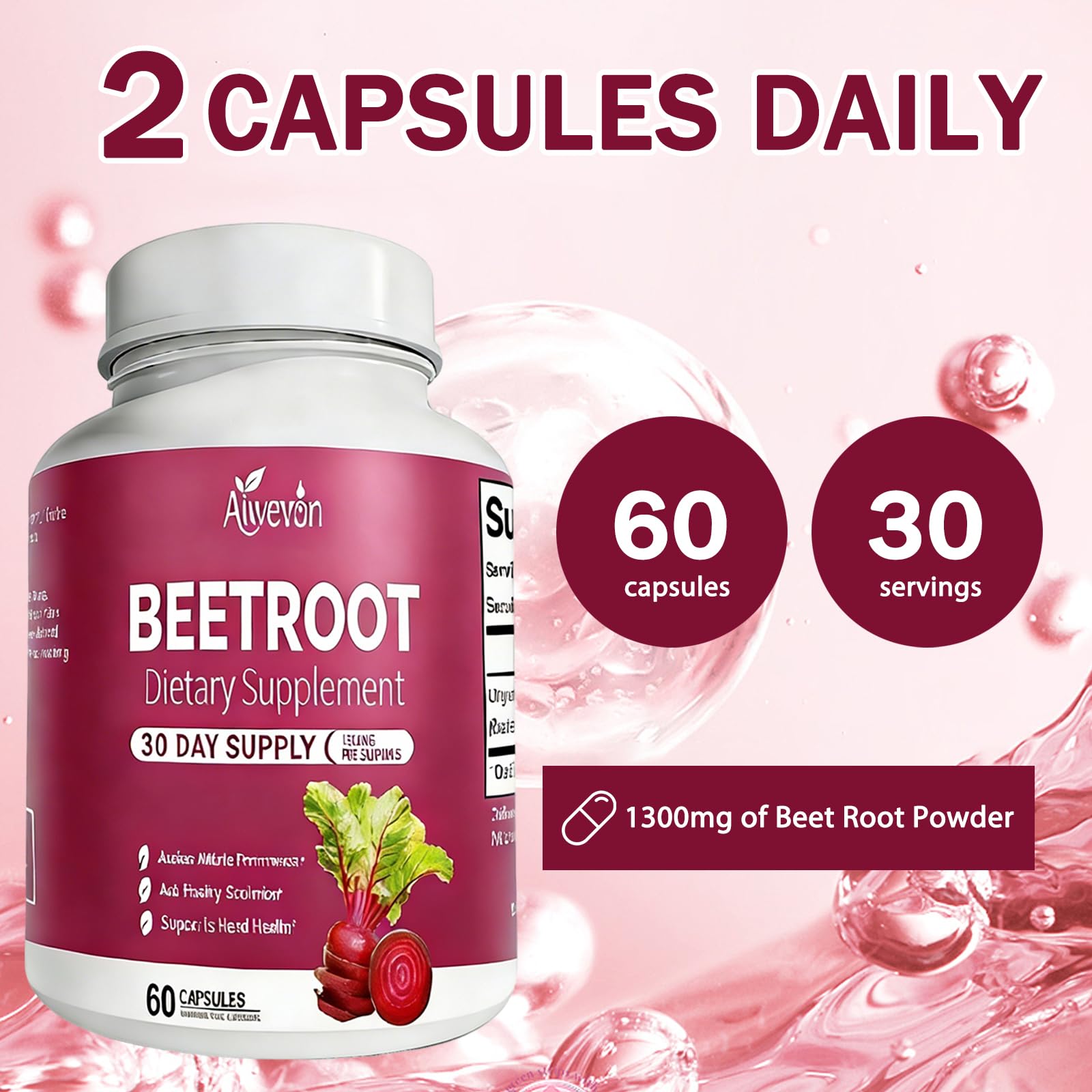 Aiwevon Organic Beet Root Capsules 1300MG nutritional information