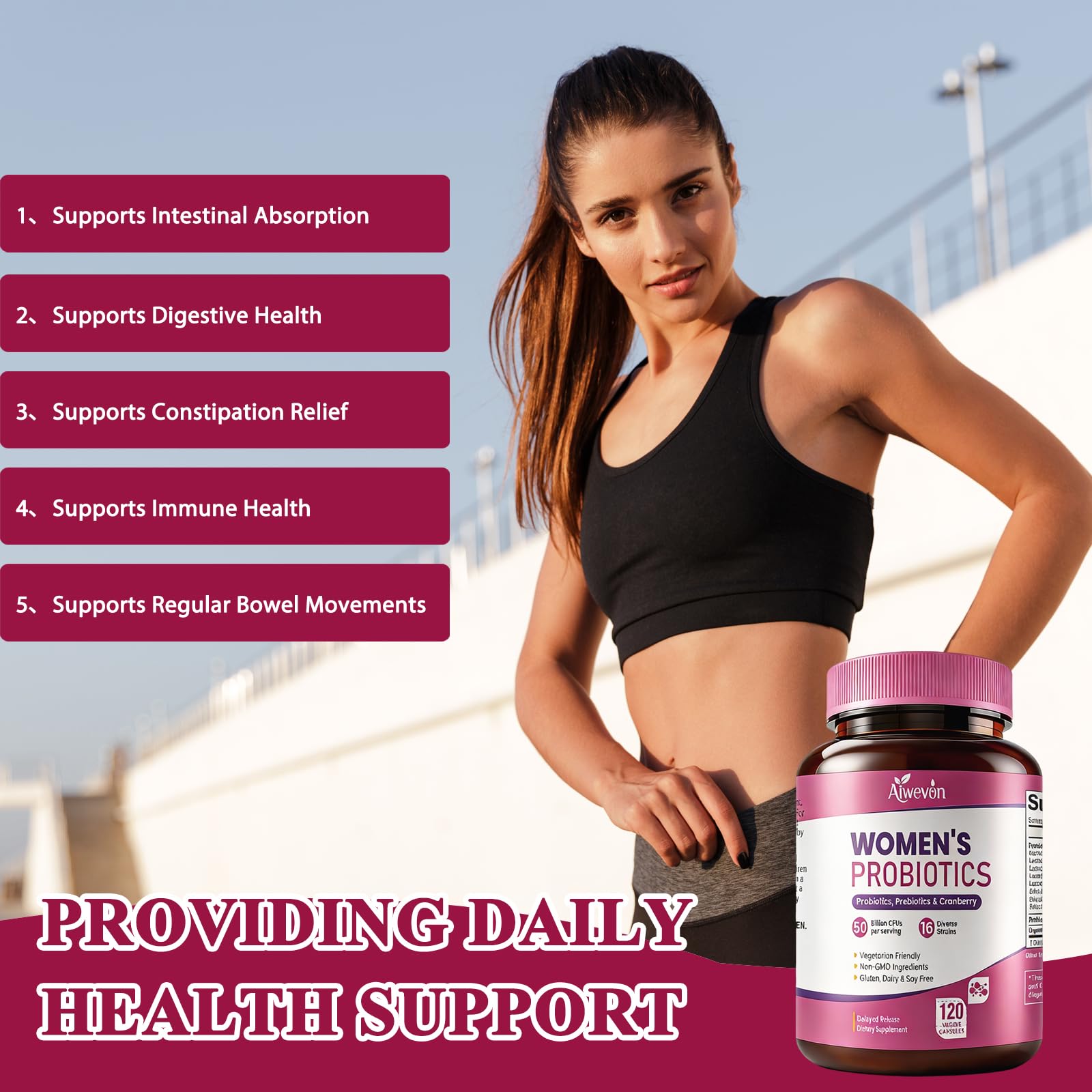 Aiwevon Women’s Probiotic Capsules bottle opened with capsules inside