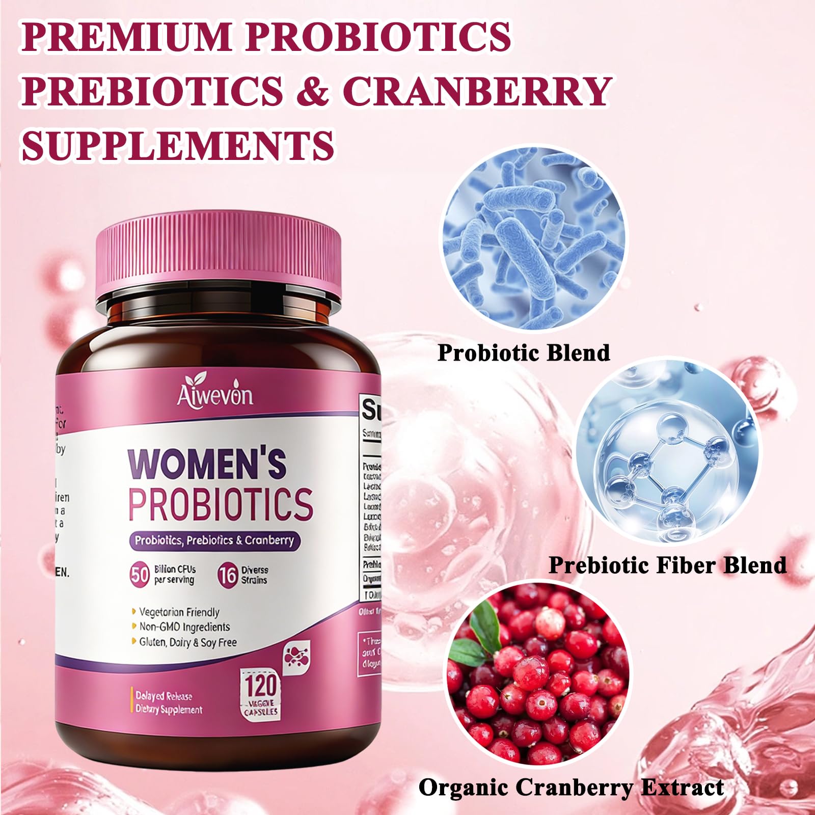 Aiwevon Women’s Probiotic Capsules on a wooden table